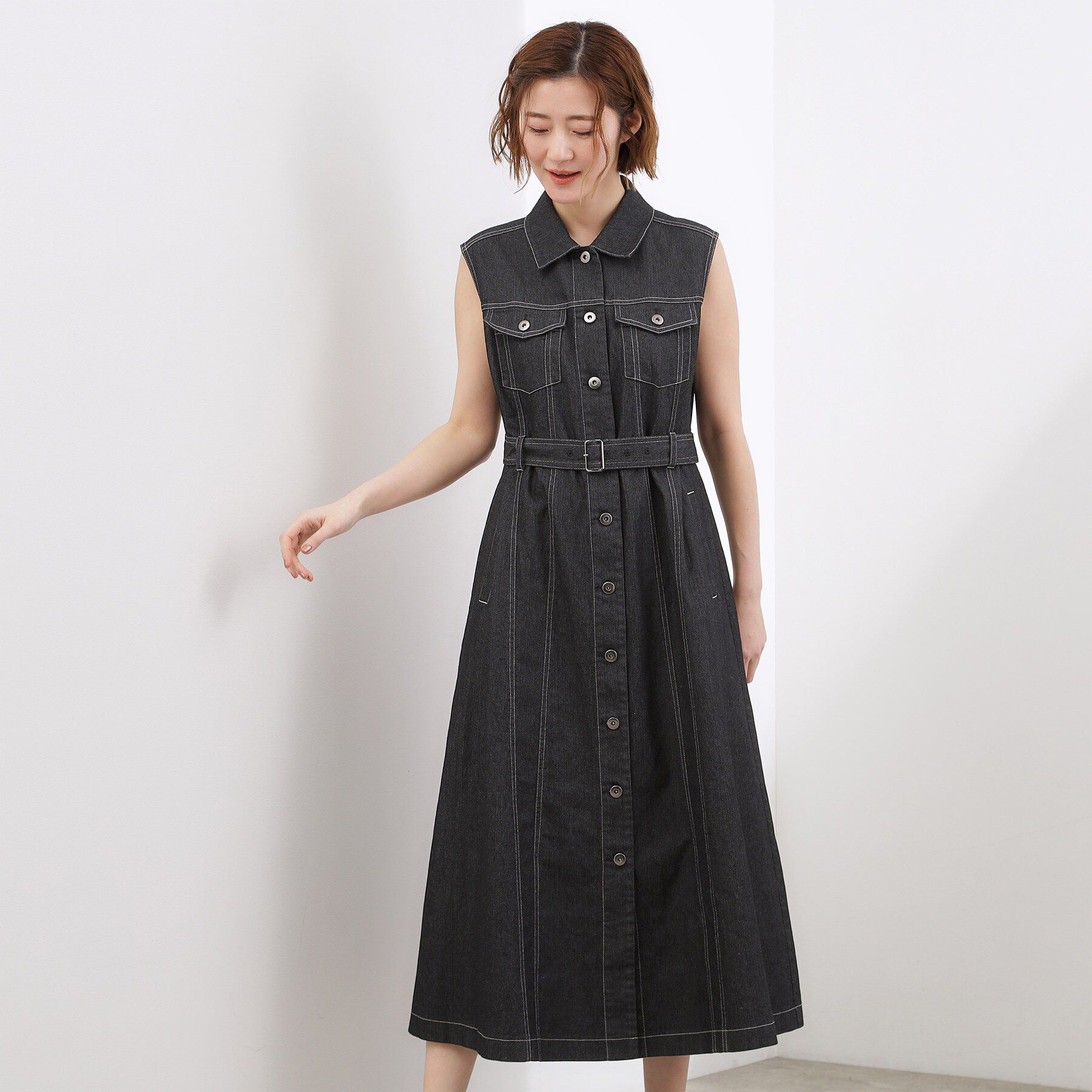 grove「【貴島明日香さん着用】デニムフレアワンピース」|ワンピース|ブラック(019)