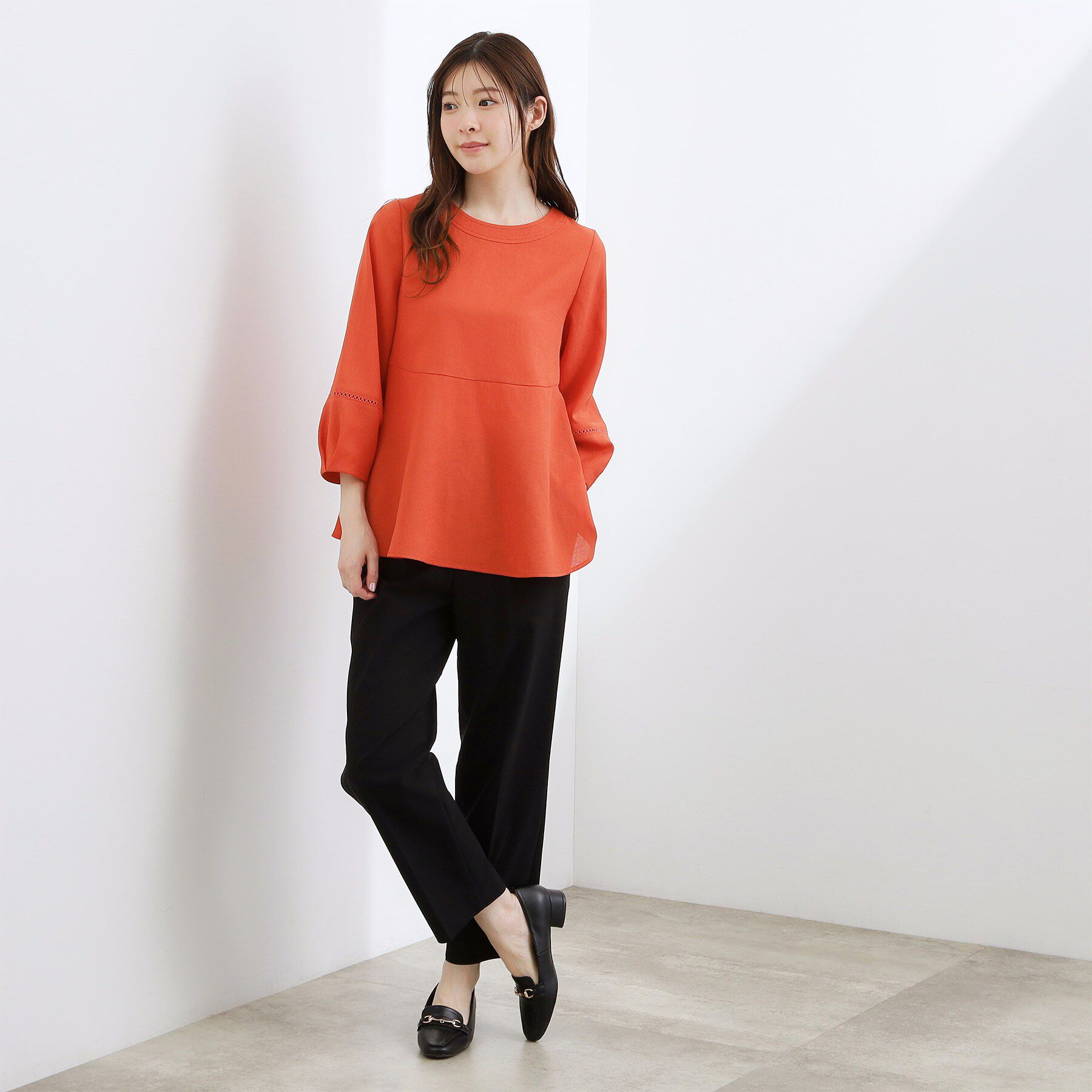 grove「【体型カバーも叶う】麻調メッシュランタンスリーブブラウス」|シャツ・ブラウス|