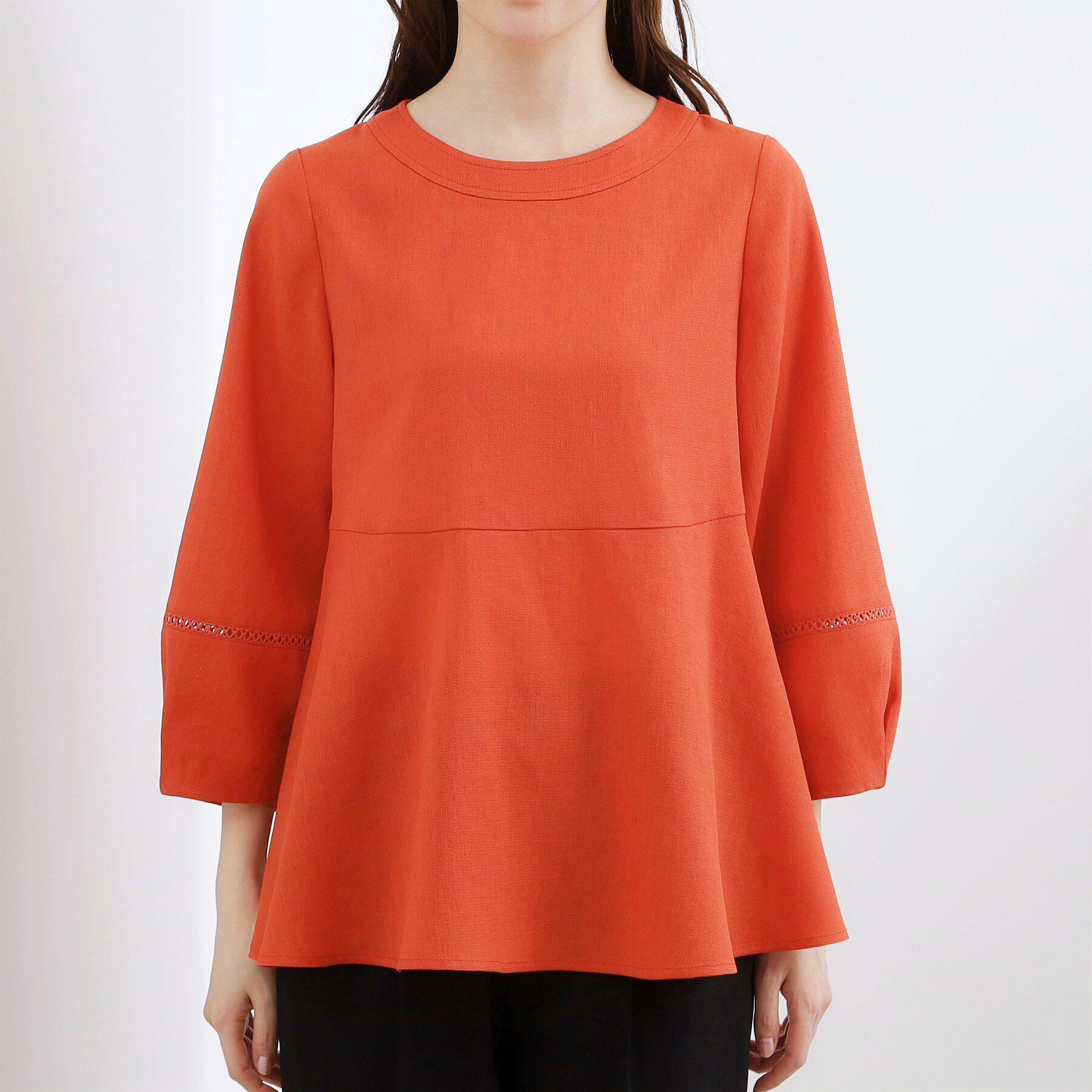 grove「【体型カバーも叶う】麻調メッシュランタンスリーブブラウス」|シャツ・ブラウス|