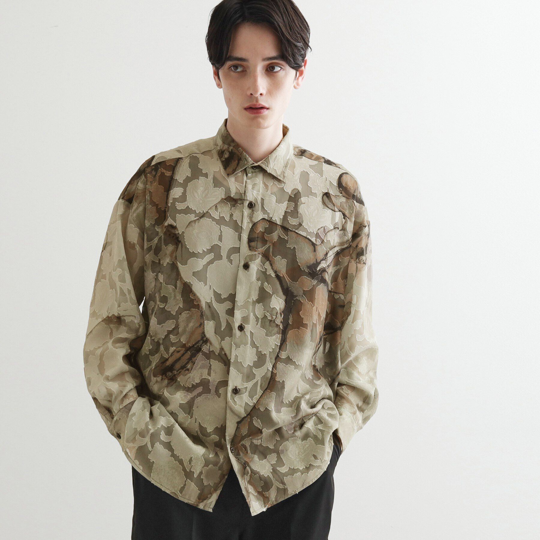 tk.TAKEO KIKUCHI「シアーフラワーシャツ」|シャツ・ブラウス|ライトベージュ(45