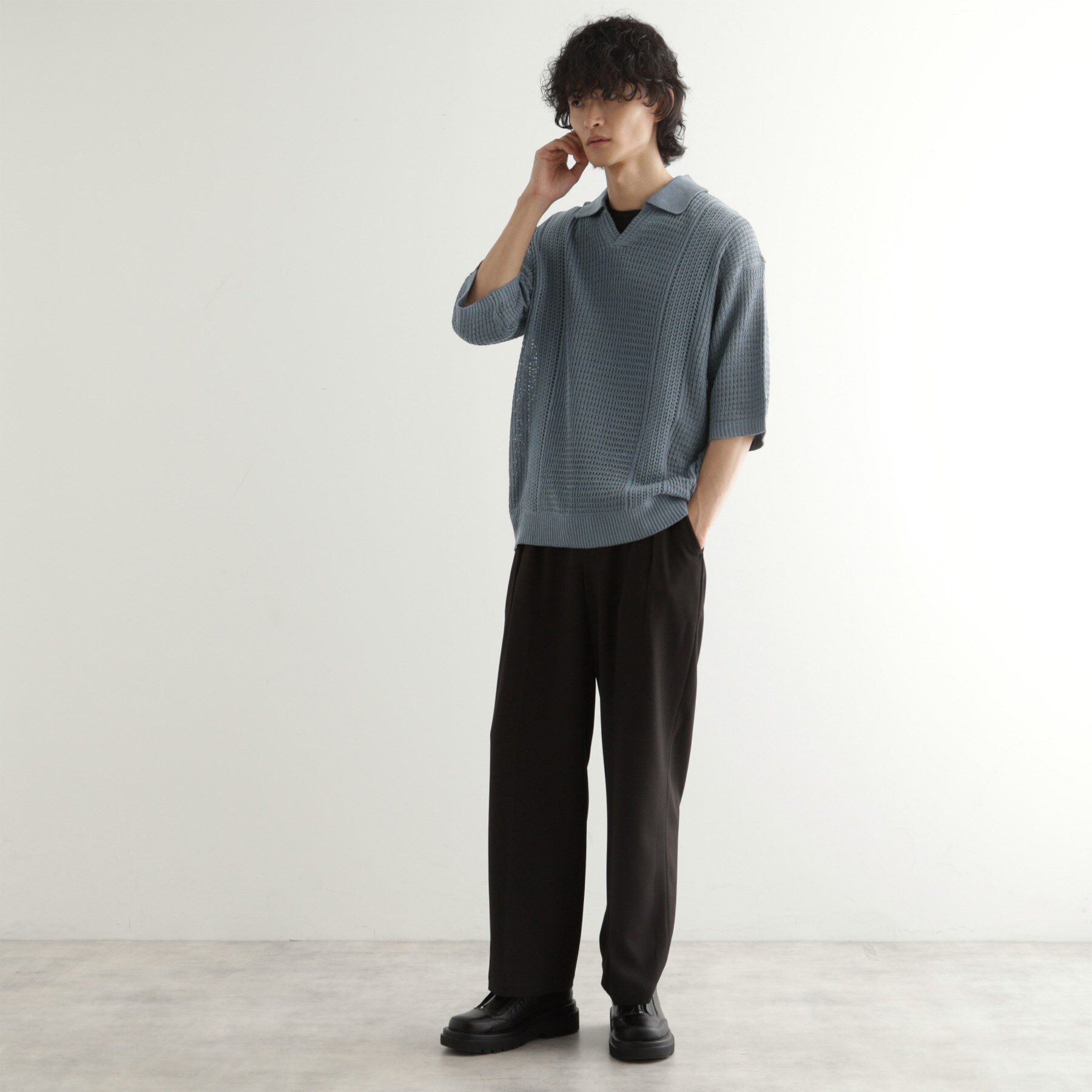 tk.TAKEO KIKUCHI「リネンライクニットポロシャツ」|ニット・セーター|