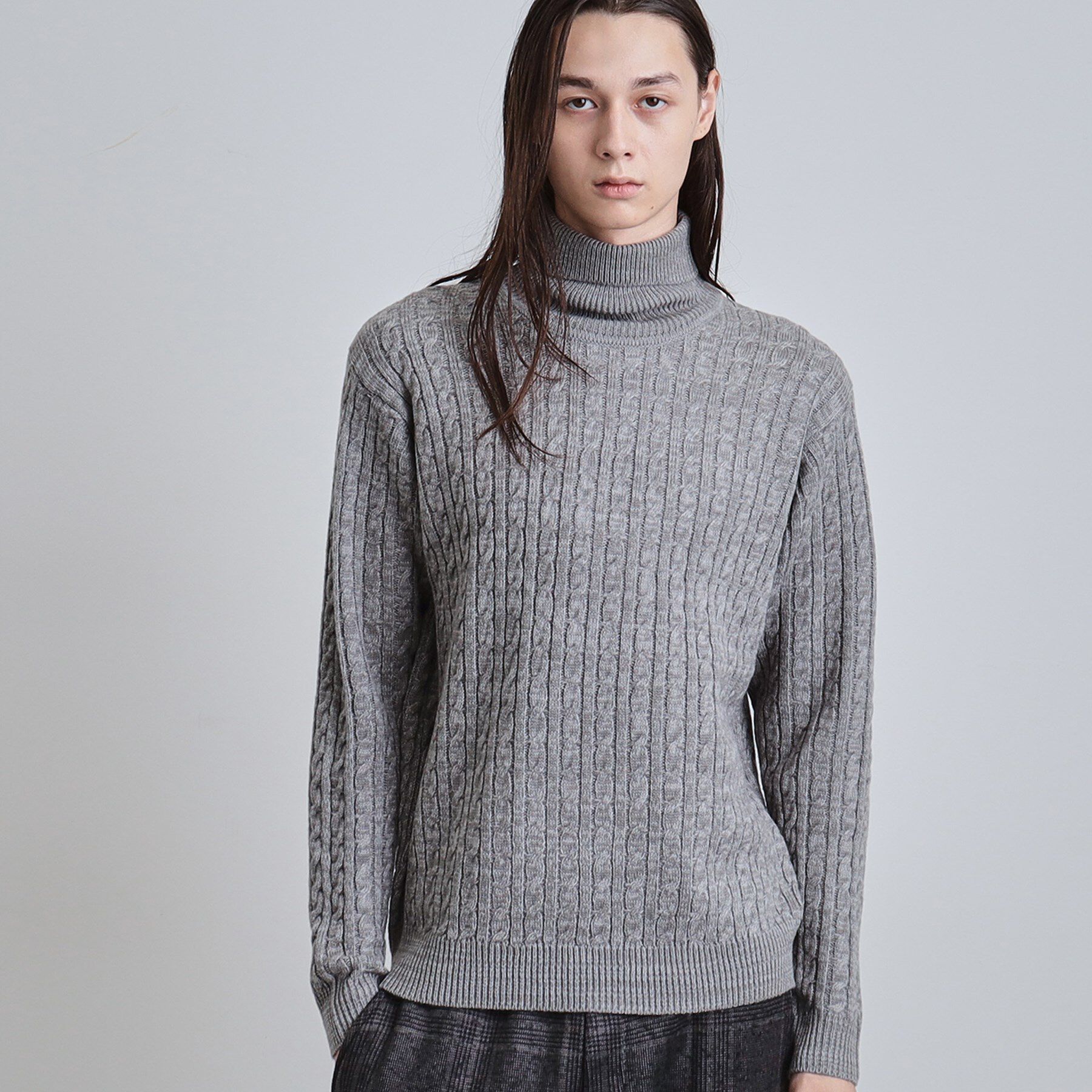 tk.TAKEO KIKUCHI「ケーブルタートルニット」|ニット・セーター|チャコールグレー(7