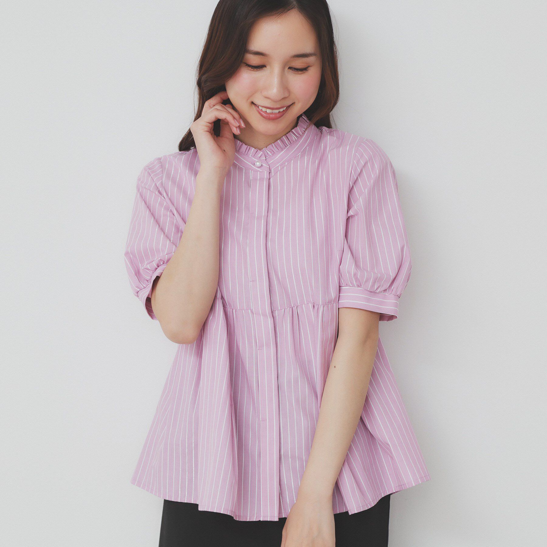 index「《5色展開》フリルバンドカラーペプラムブラウス【洗濯機洗い可/イージーアイロン/防シワ】」|シャツ・ブラウス|