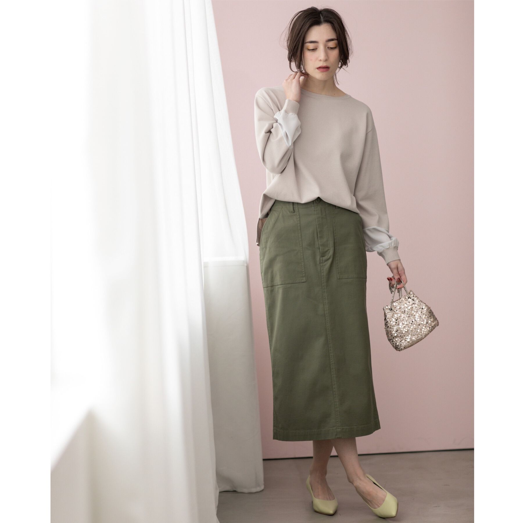 OPAQUE.CLIP「《S-LLsize》ストレッチベイカーナロースカート【洗濯機洗い可】」|スカート|