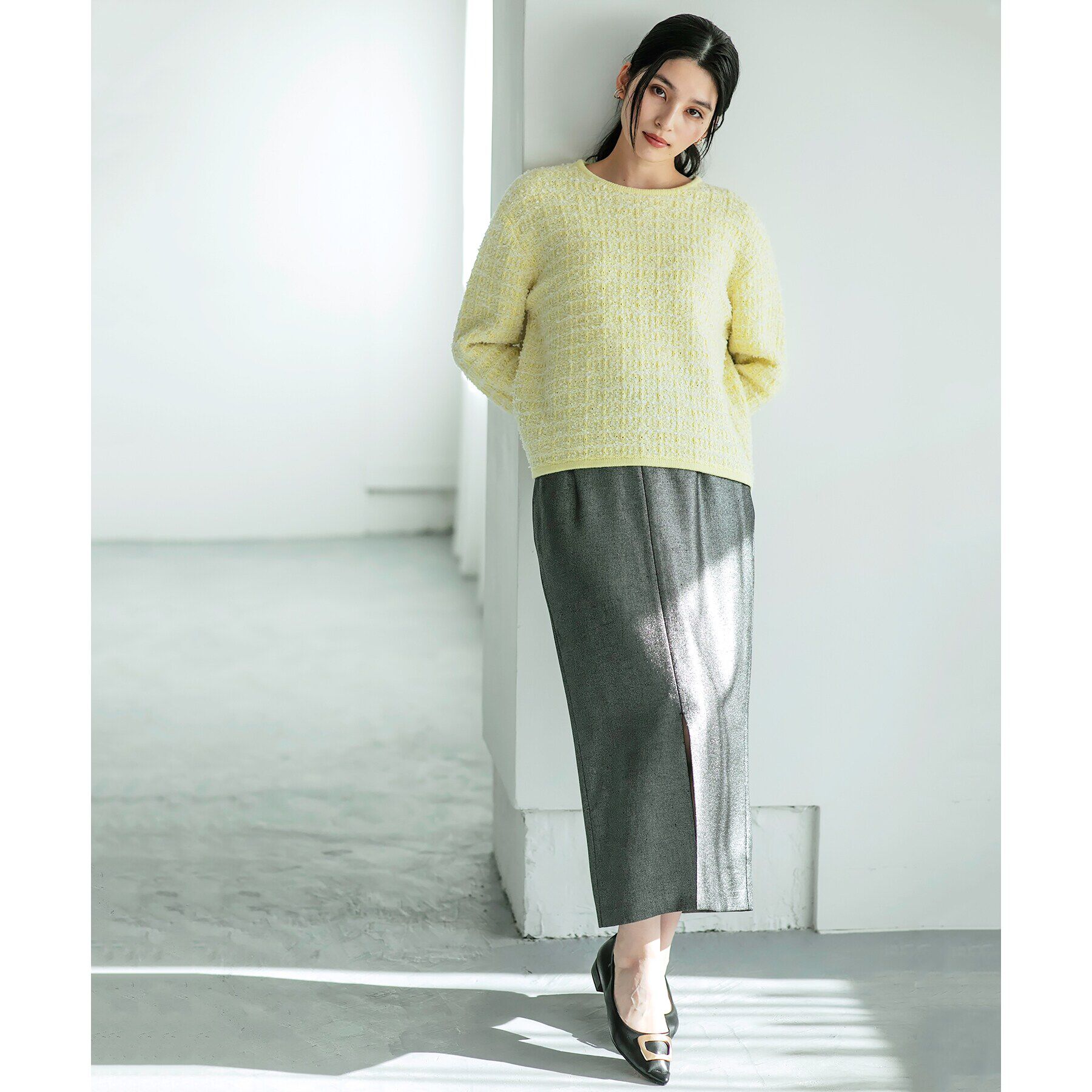 OPAQUE.CLIP「ラメナロースカート【洗濯機洗い可】」|スカート|