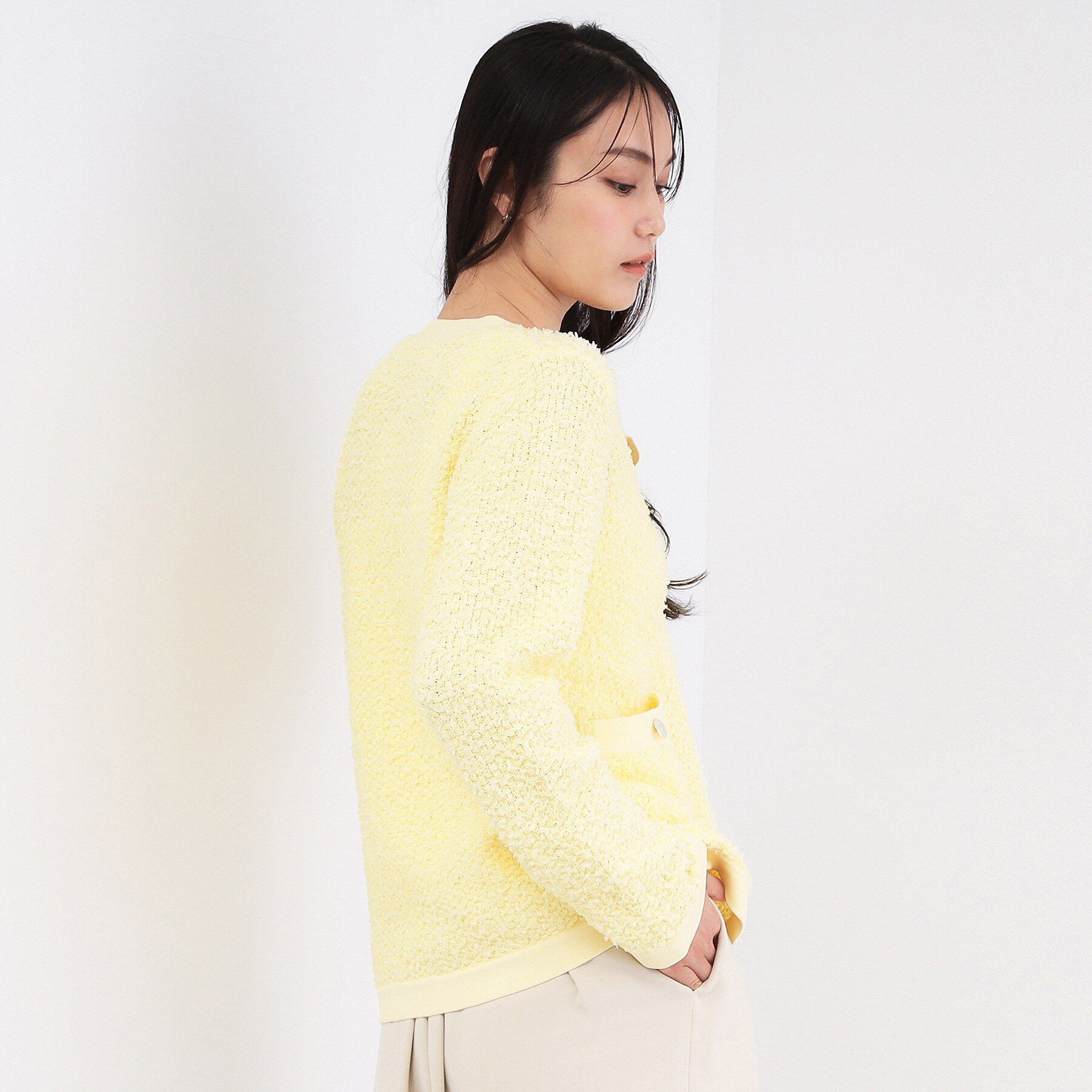 OPAQUE.CLIP「ツイードライクVネックニットカーディガン【洗濯機OK】」|カーディガン|