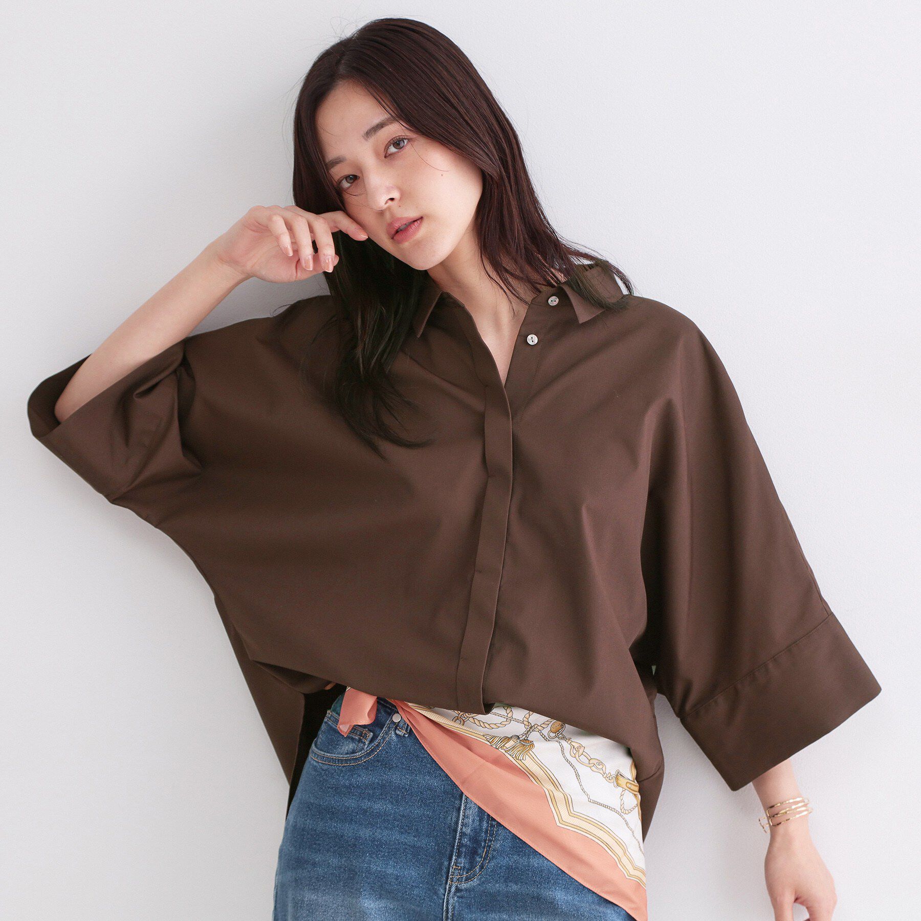 OPAQUE.CLIP「ハーフスリーブシャツ【洗濯機OK/防シワ加工】」|シャツ・ブラウス|ブラウン(844)