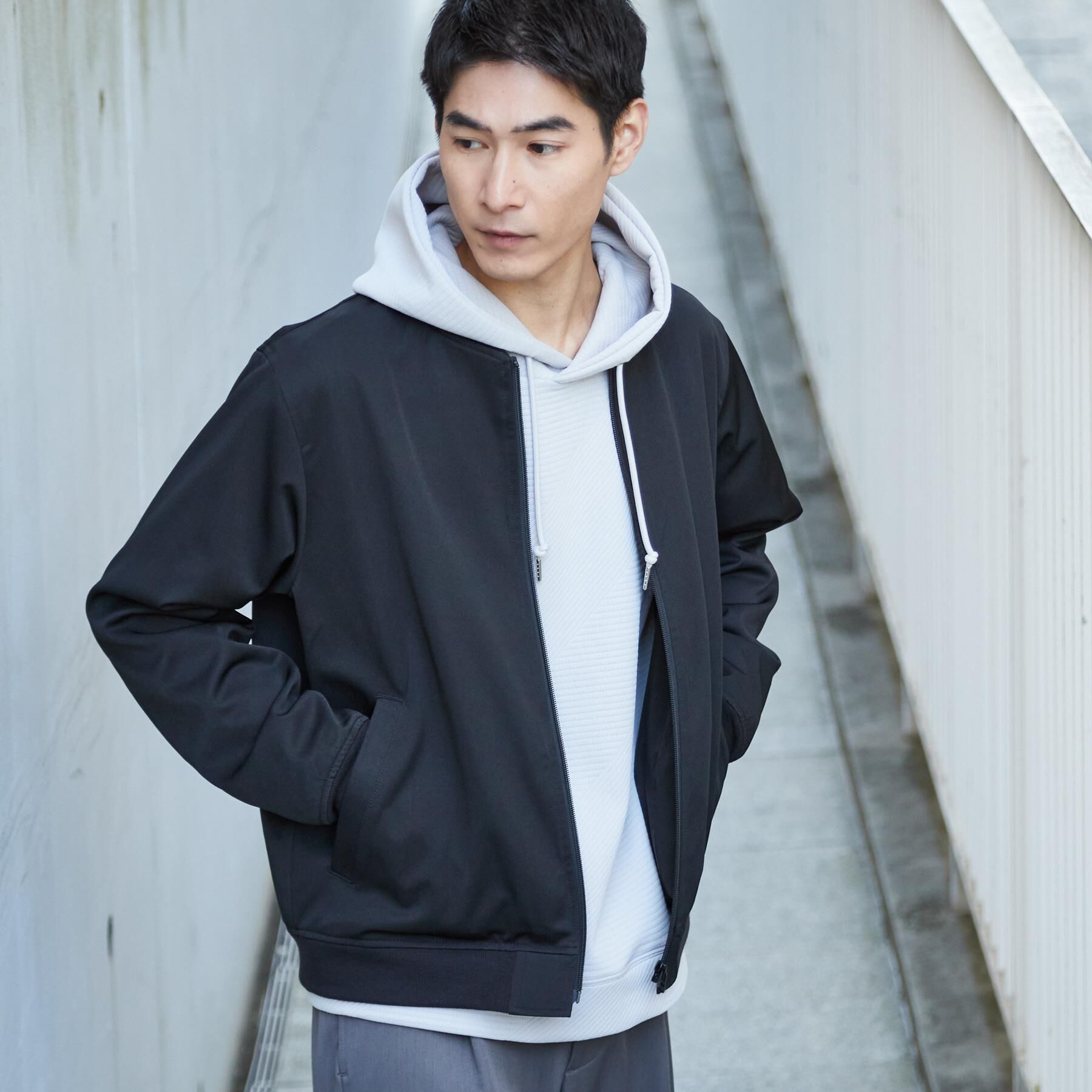 THE SHOP TK「FLEX LINE ストレッチリブブルゾン　ストレッチ/防シワ/マシンウォッシャブル/セットアップ可」|ブルゾン・スタジャン|