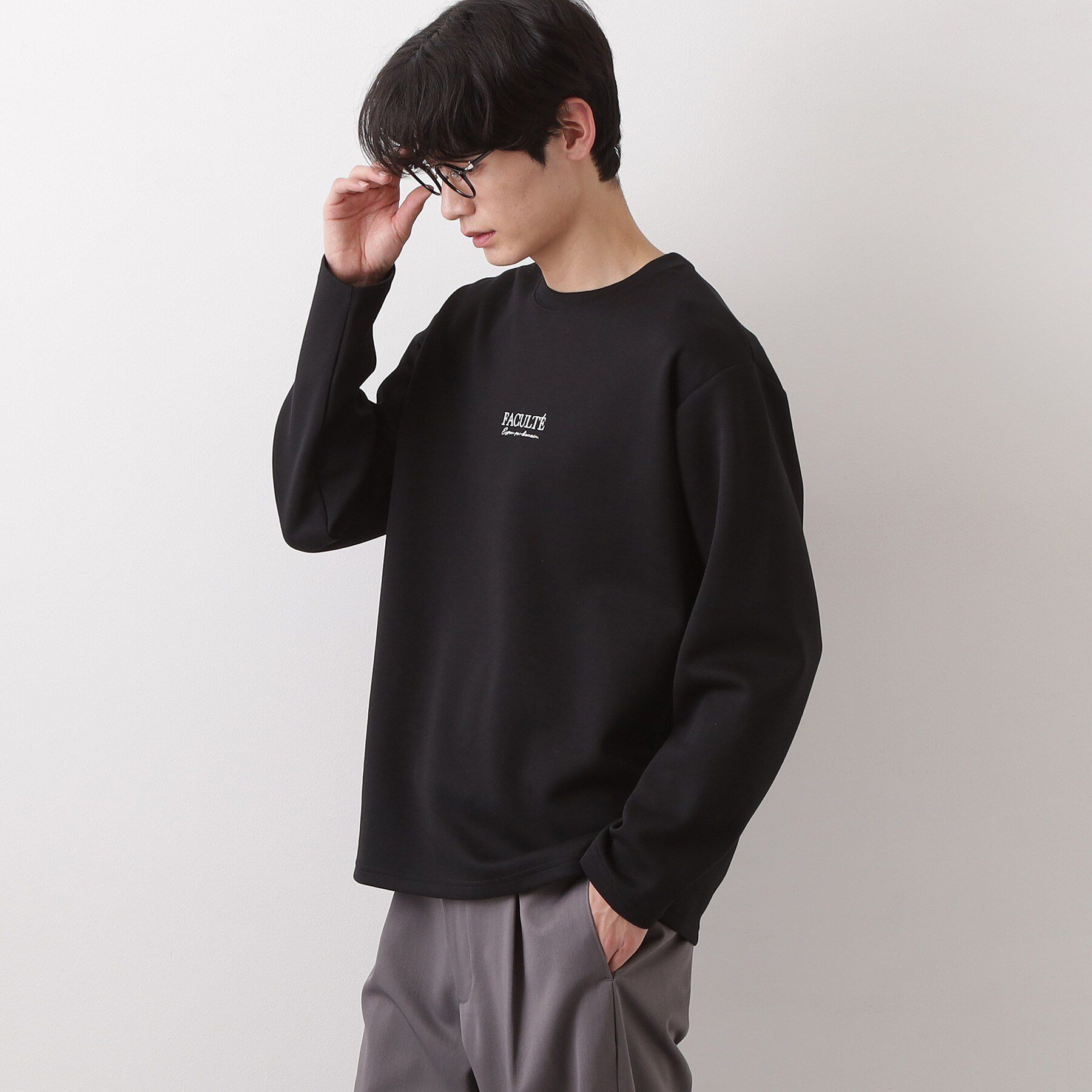 THE SHOP TK「【さりげないワンポイント】ダンボール刺繍スウェット 洗濯機OK」|Tシャツ・カットソー|ブラック(019)