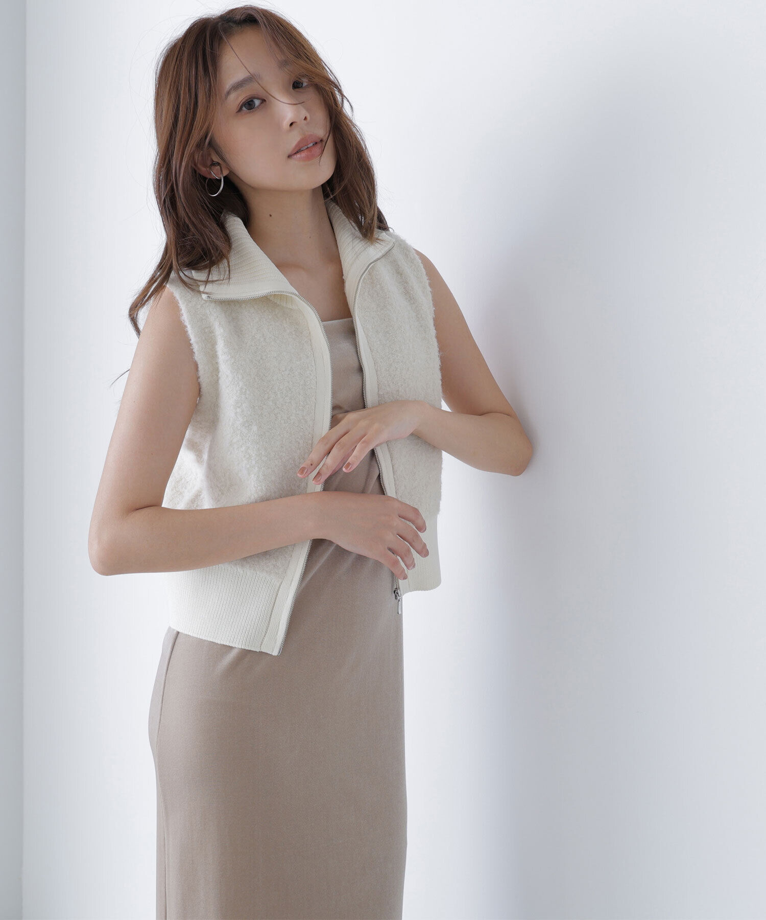  「ブークレジップニットベスト」|ニット・セーター|オフホワイト1