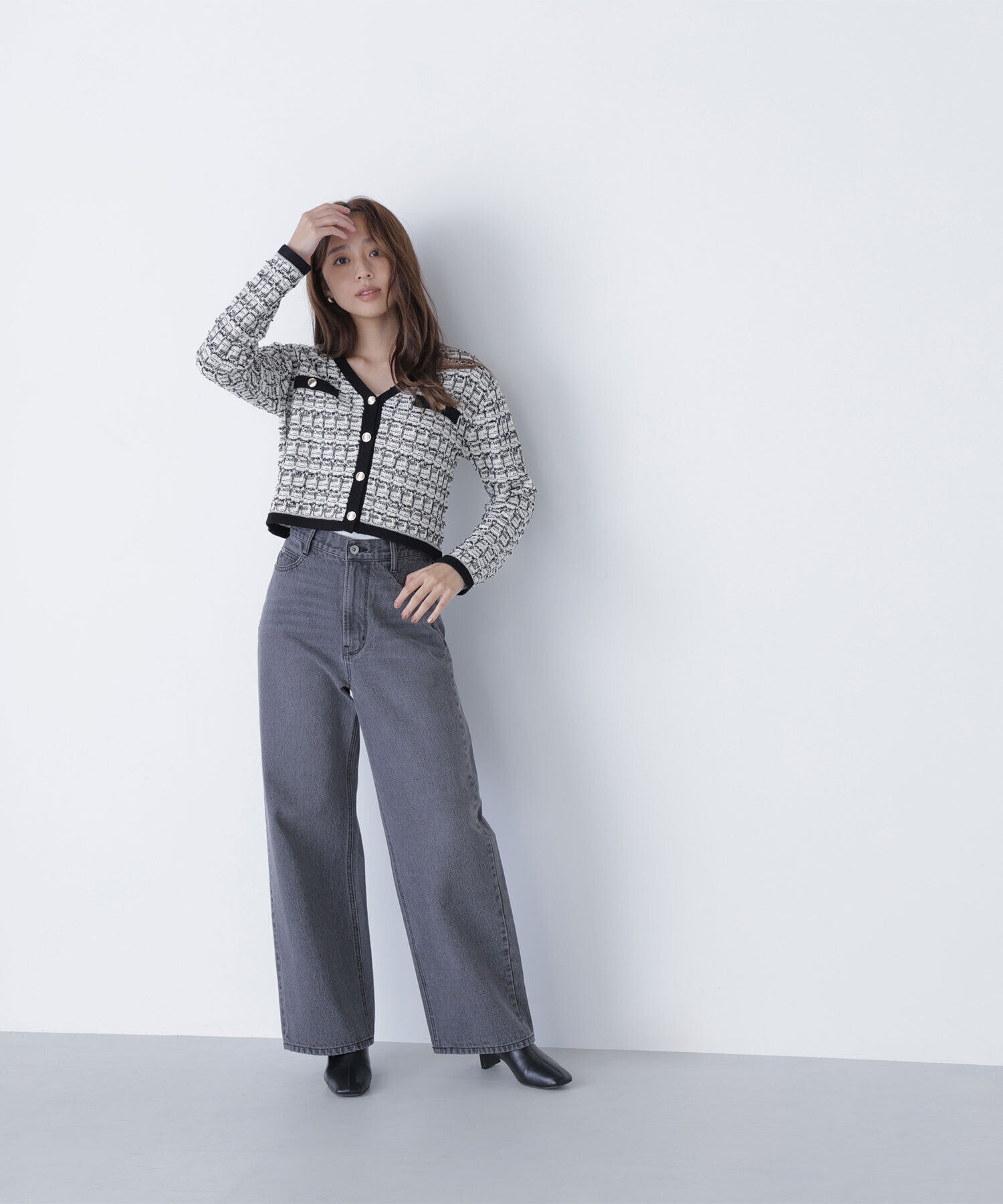  「ツイードVネックカーディガン」|ニット・セーター|