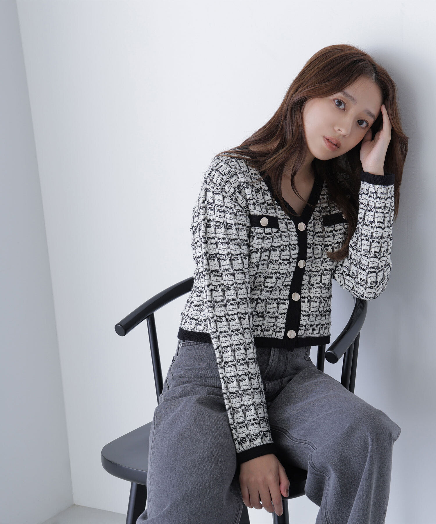  「ツイードVネックカーディガン」|ニット・セーター|