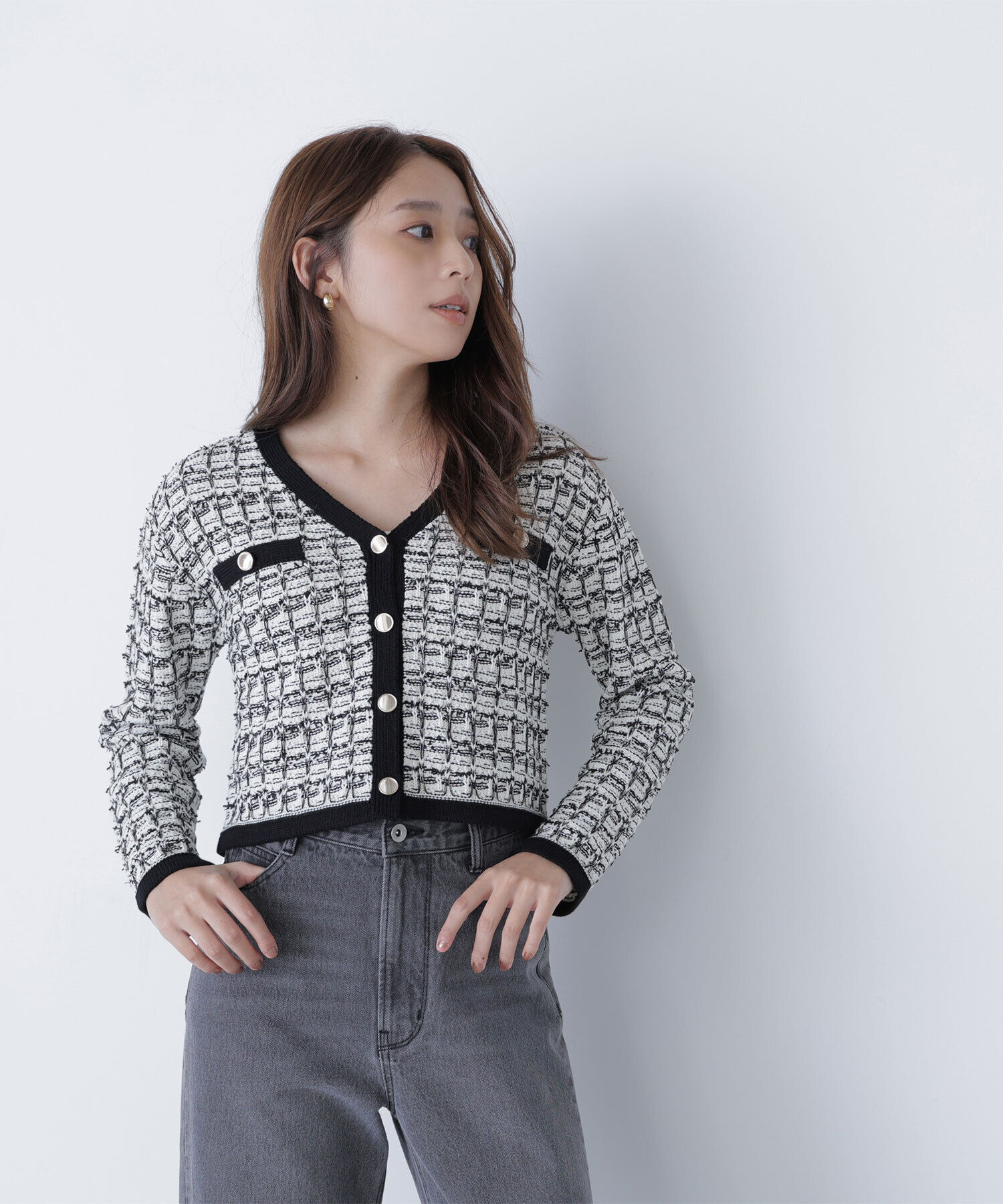  「ツイードVネックカーディガン」|ニット・セーター|