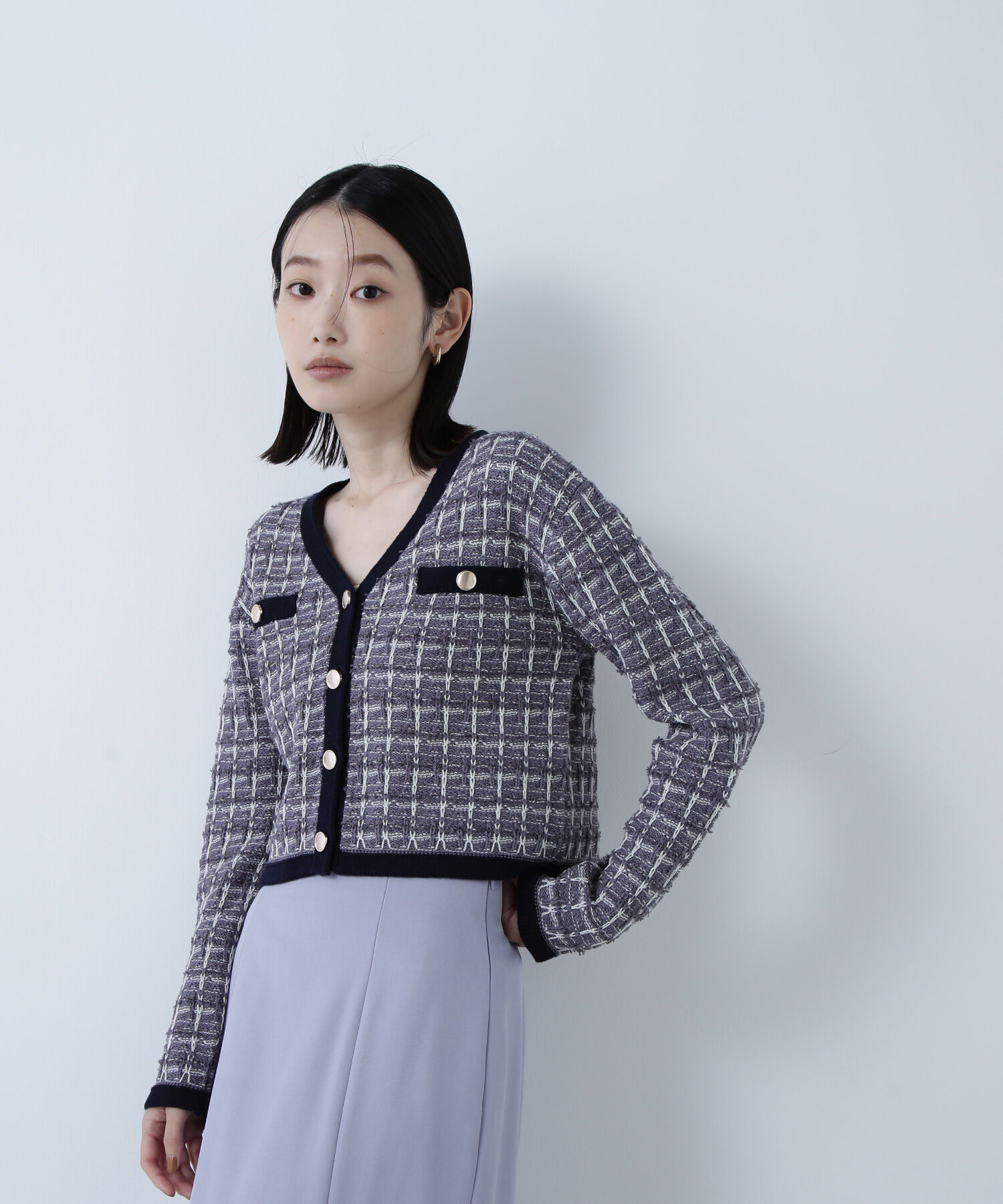  「ツイードVネックカーディガン」|ニット・セーター|