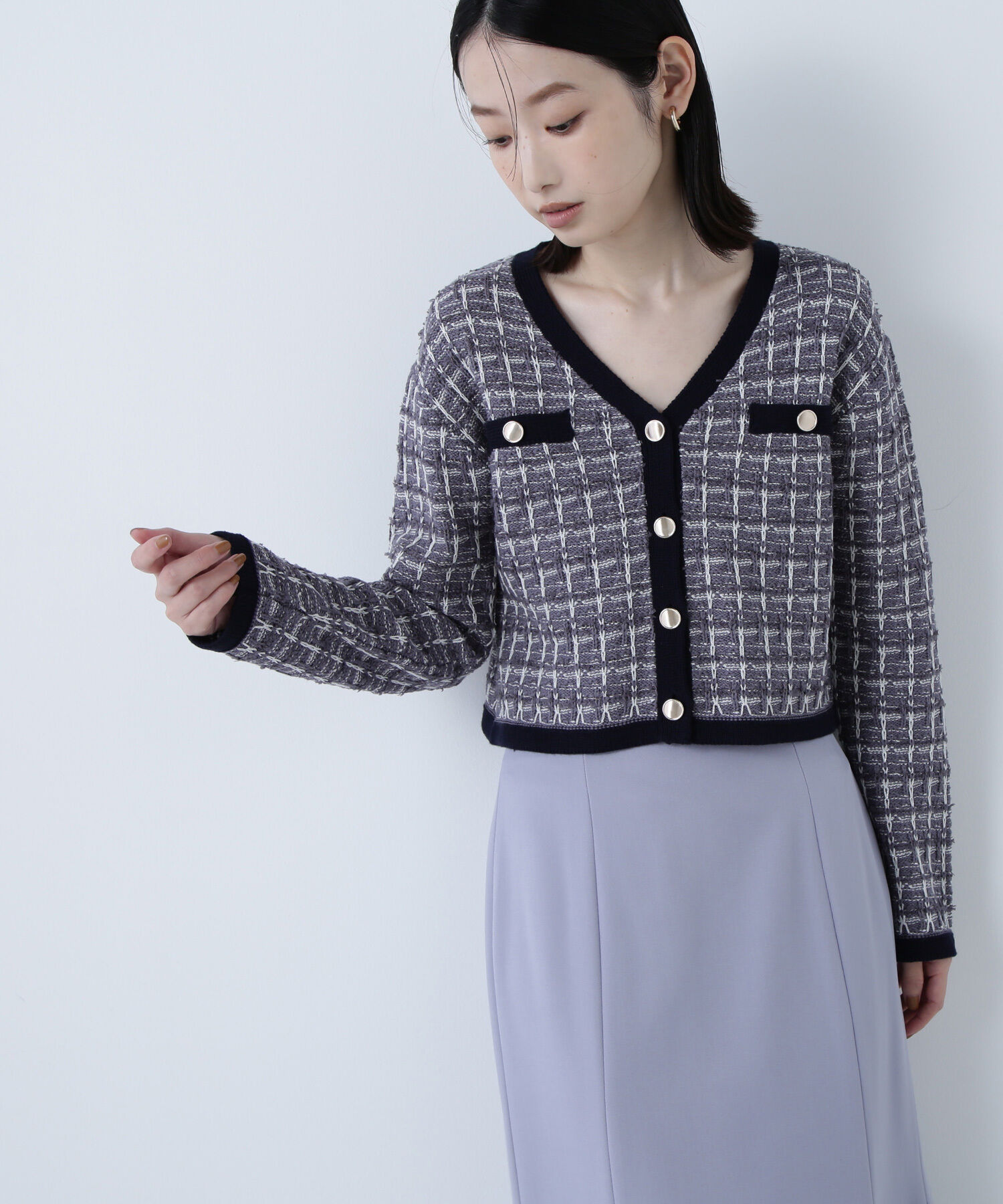  「ツイードVネックカーディガン」|ニット・セーター|