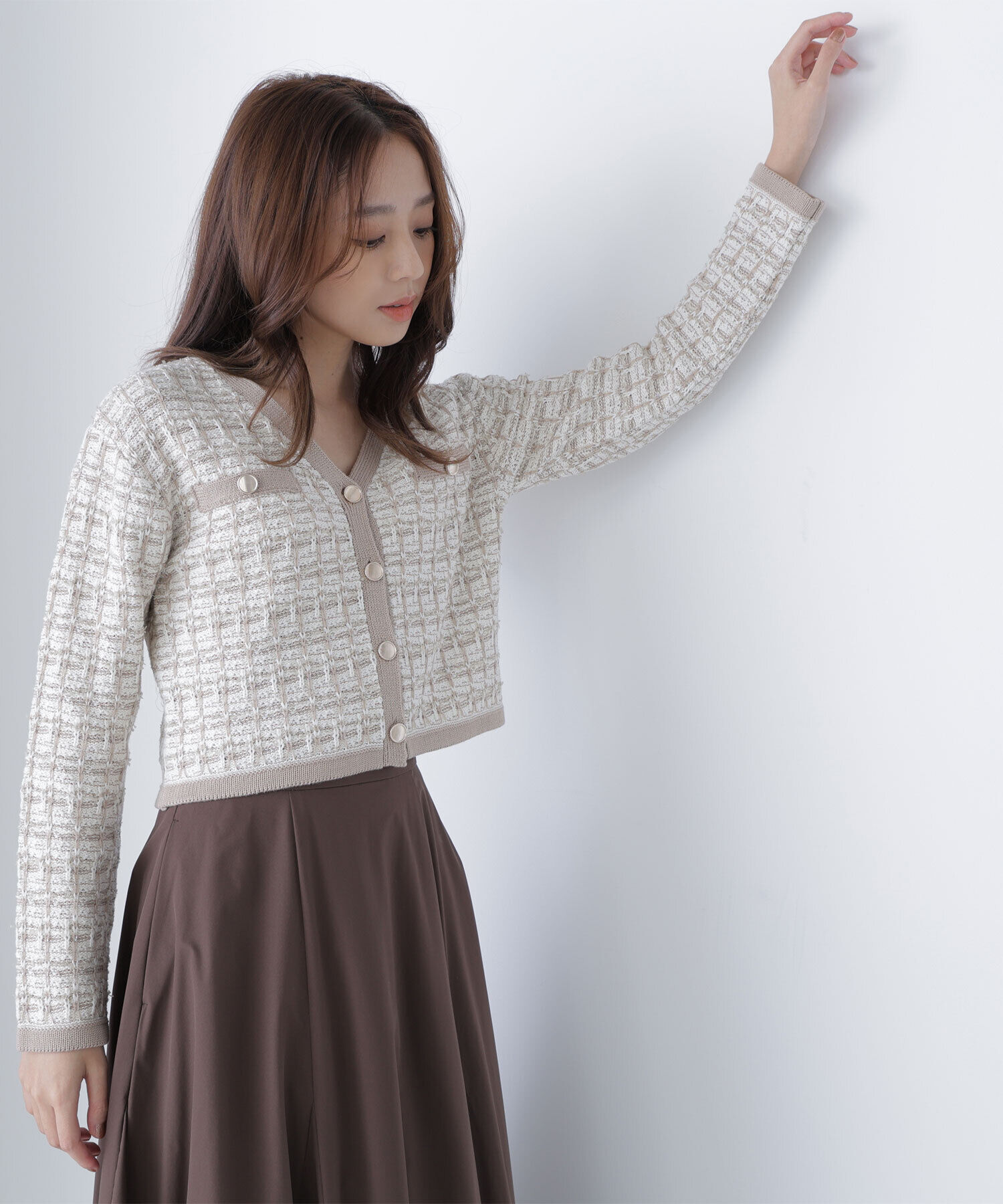  「ツイードVネックカーディガン」|ニット・セーター|