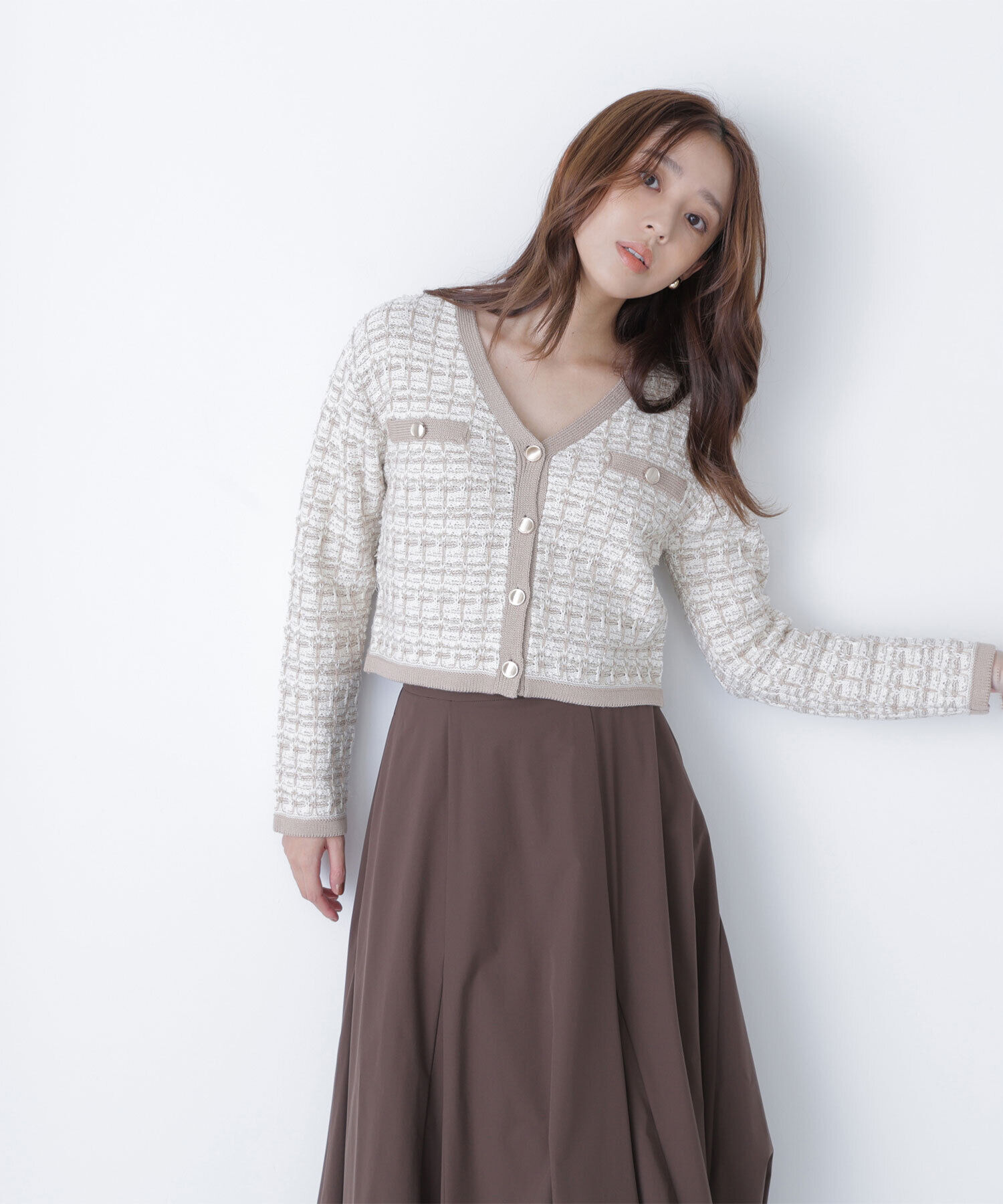  「ツイードVネックカーディガン」|ニット・セーター|