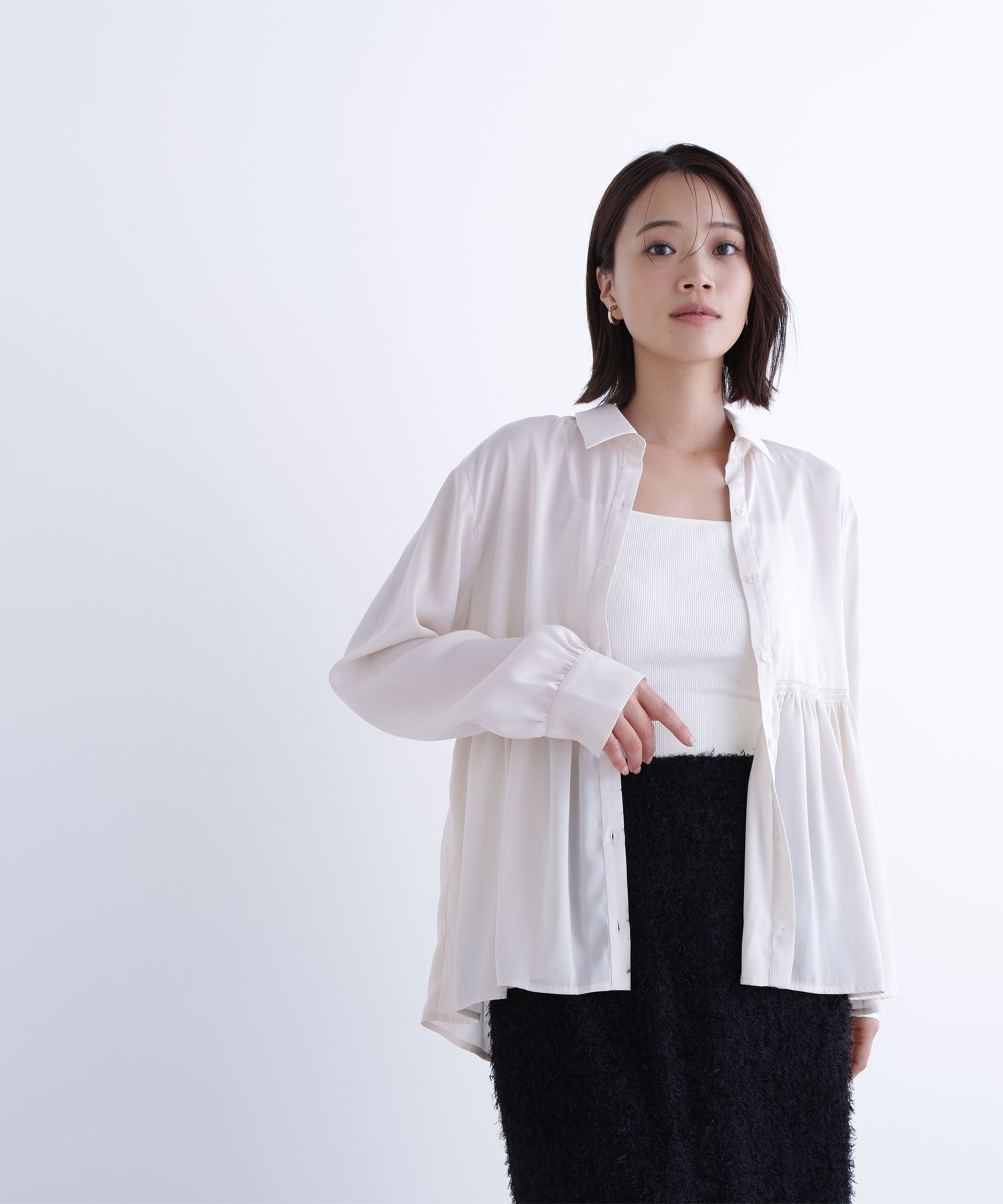  「サテンペプラムブラウス」|シャツ・ブラウス|