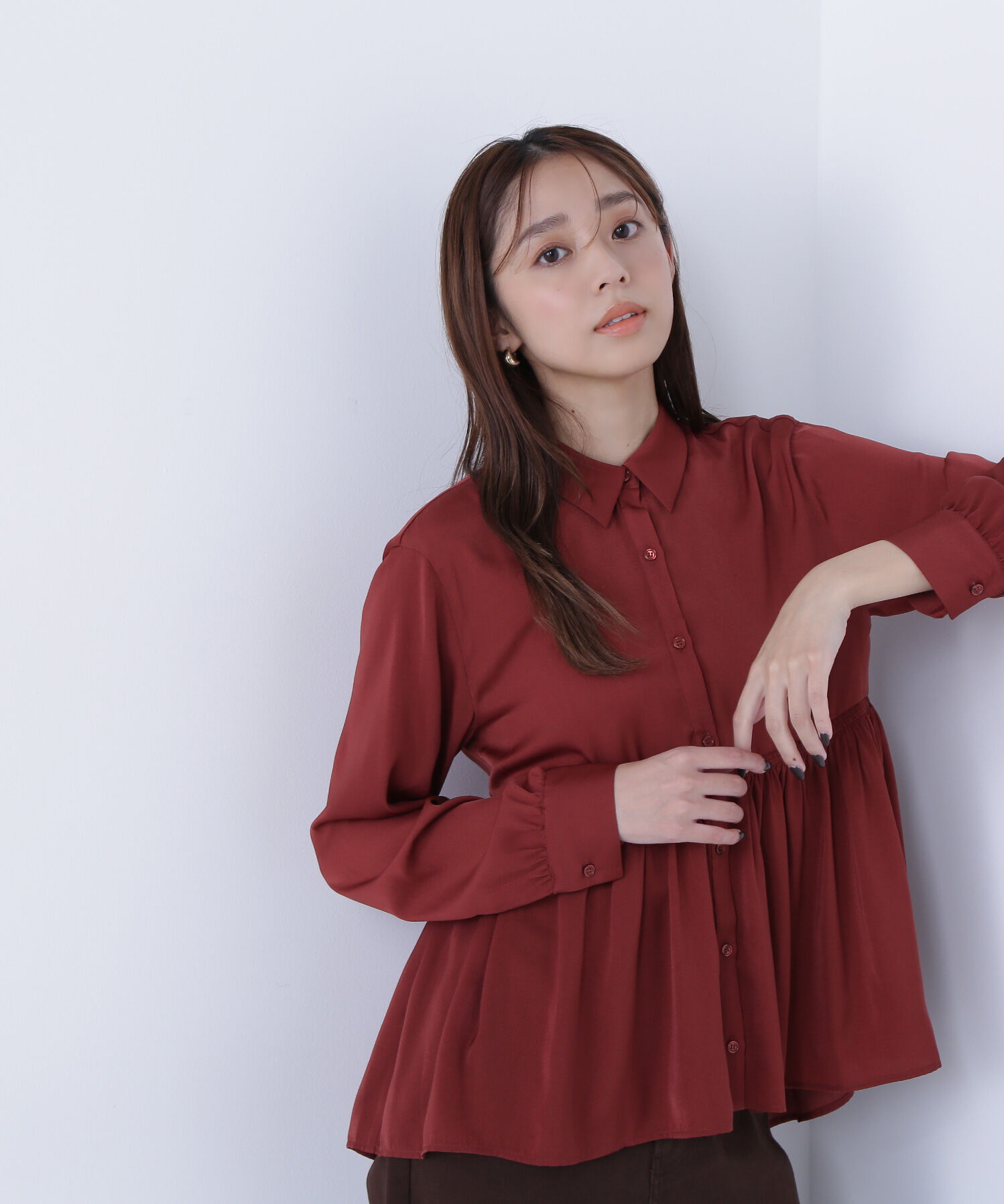  「サテンペプラムブラウス」|シャツ・ブラウス|