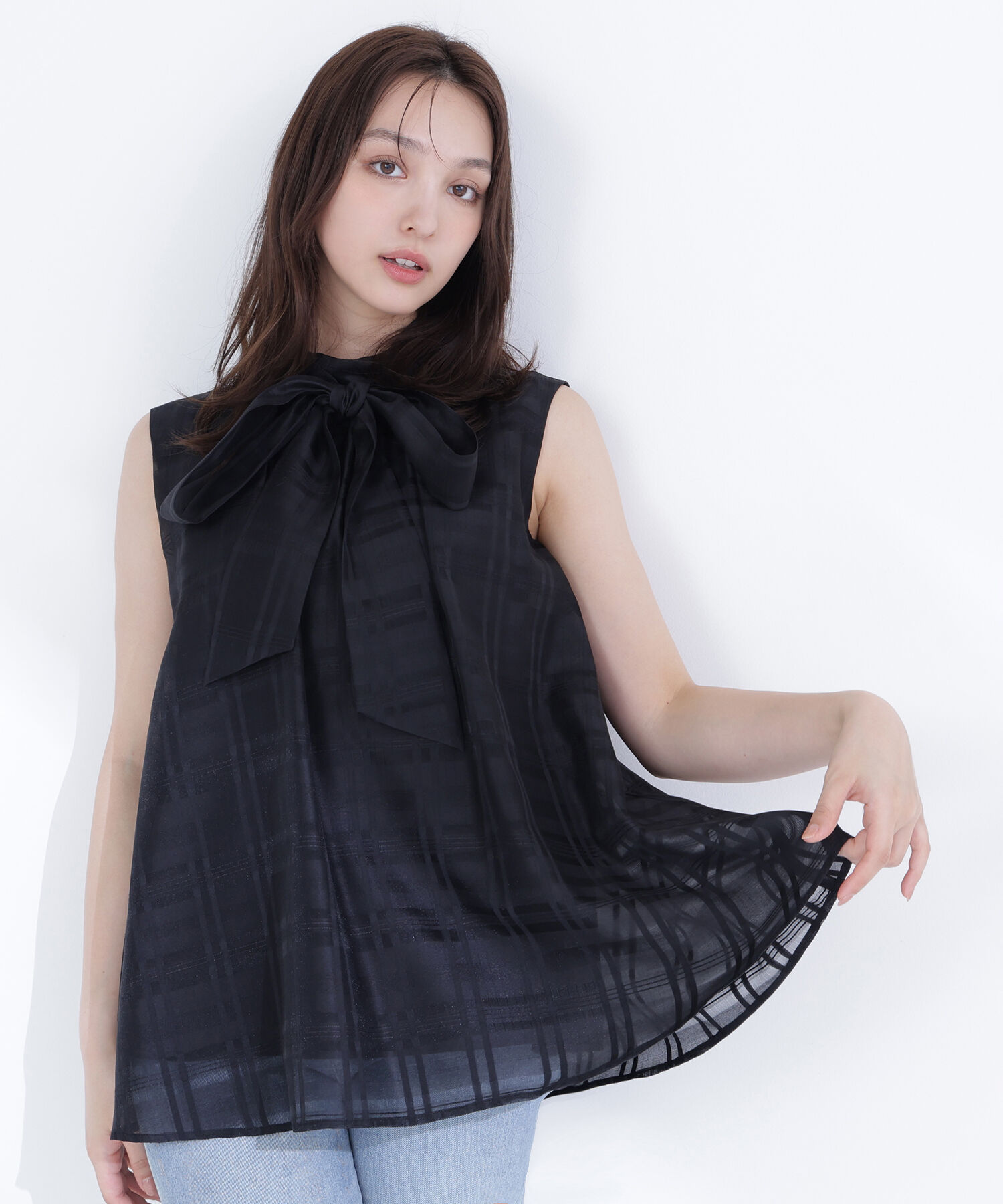  「シアーチェックブラウス」|シャツ・ブラウス|ブラック