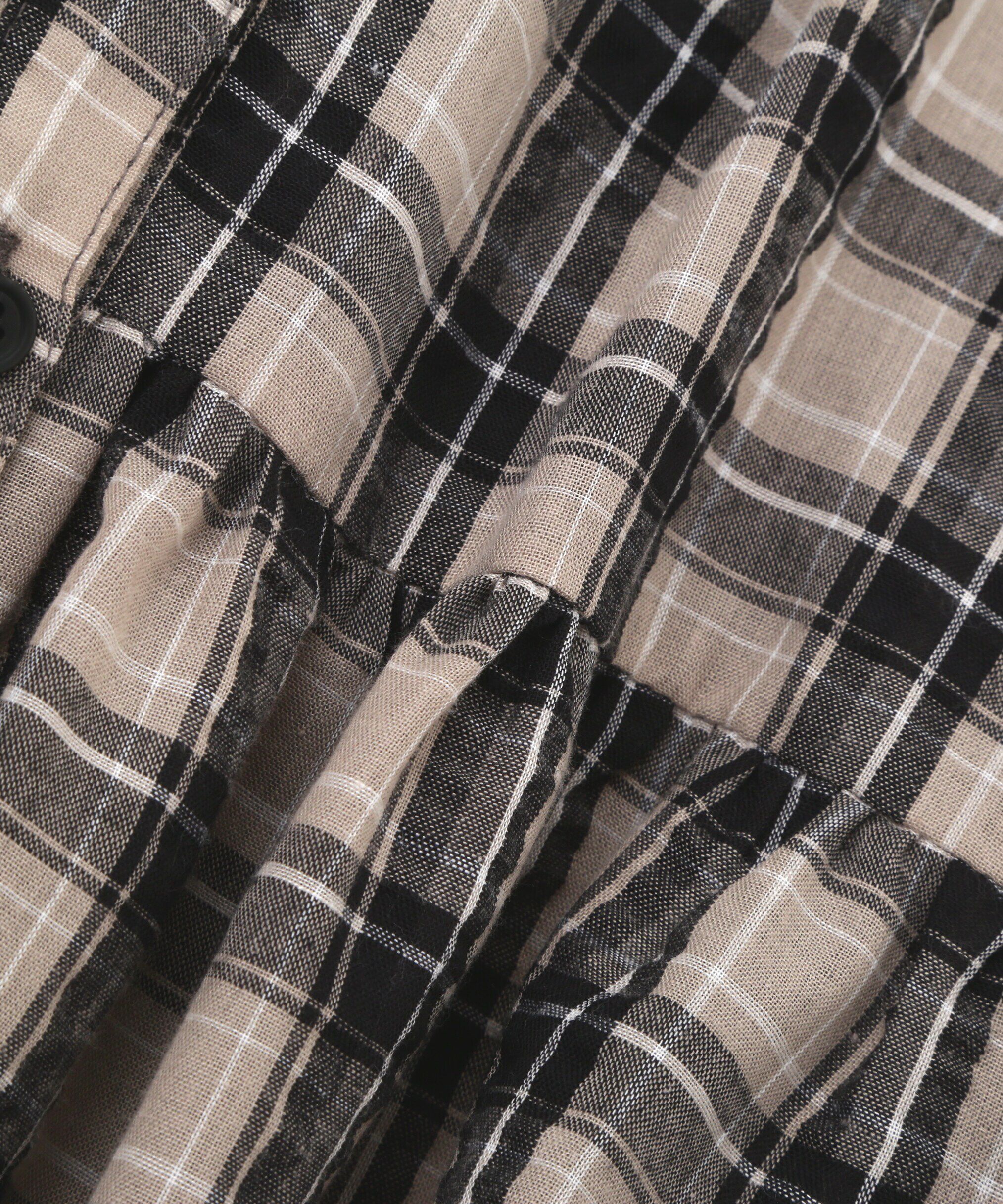  「チェック柄バックレースアップペプラムブラウス」|シャツ・ブラウス|