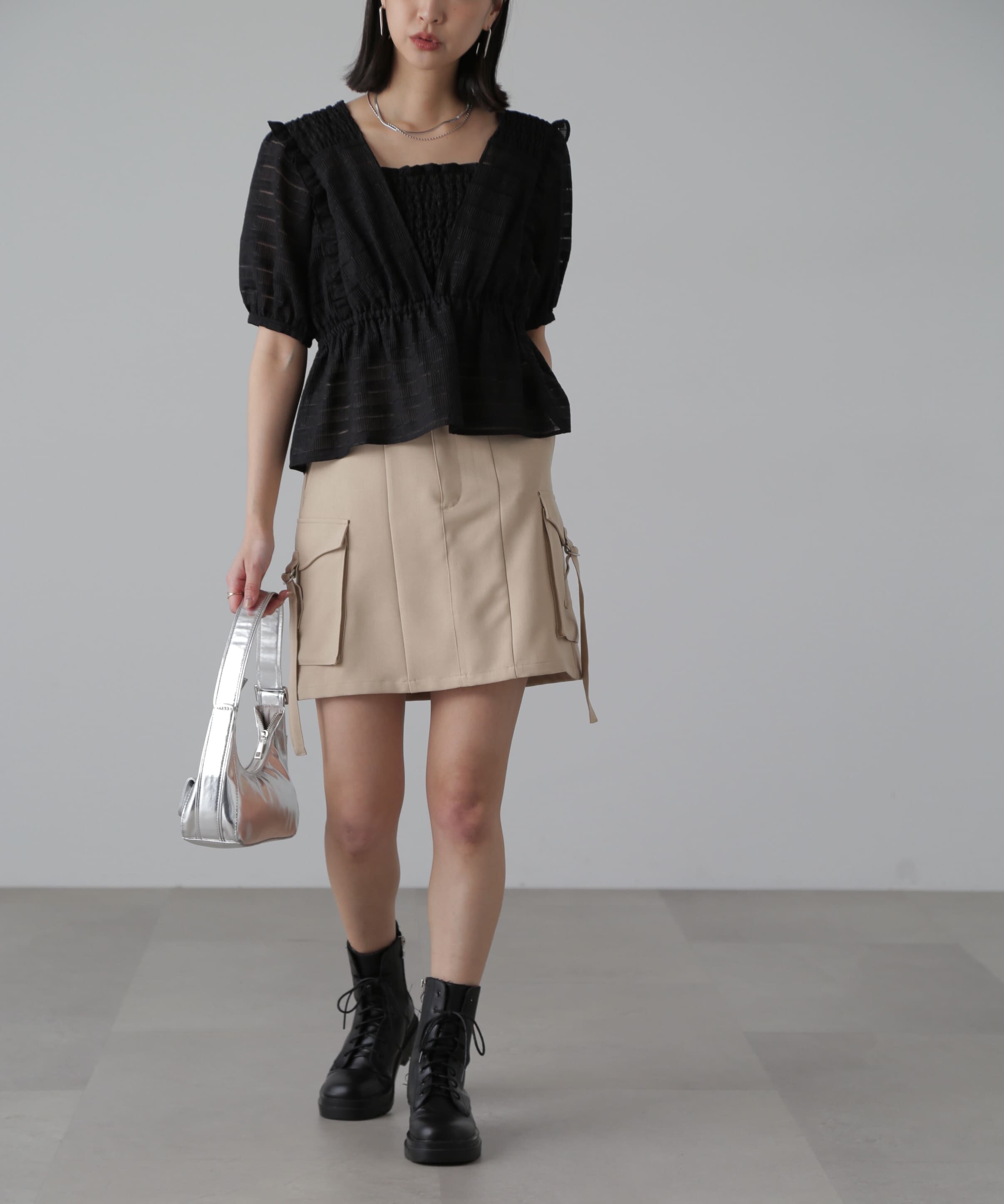  「肩フリルシャーリングペプラムブラウス」|シャツ・ブラウス|