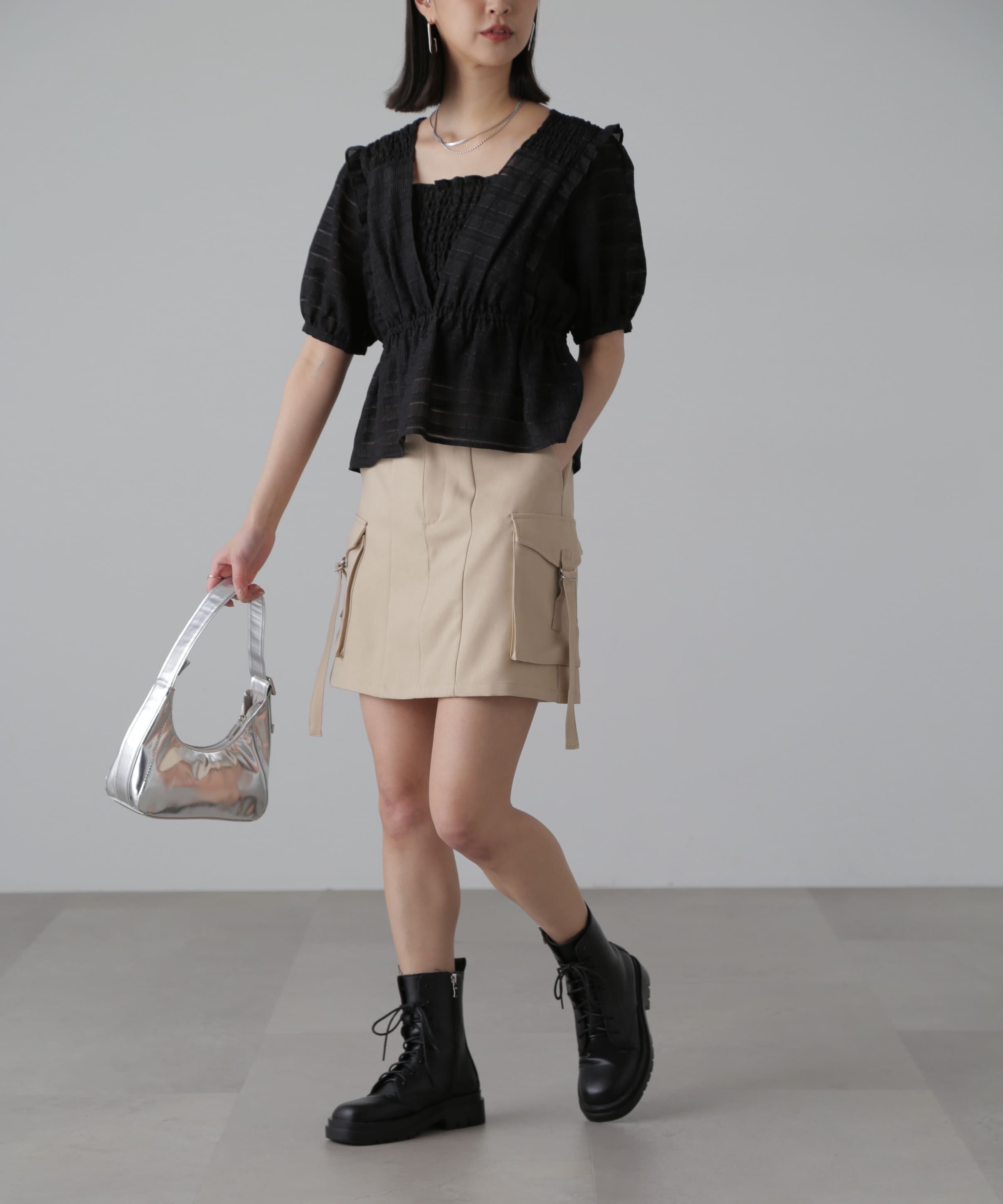  「肩フリルシャーリングペプラムブラウス」|シャツ・ブラウス|