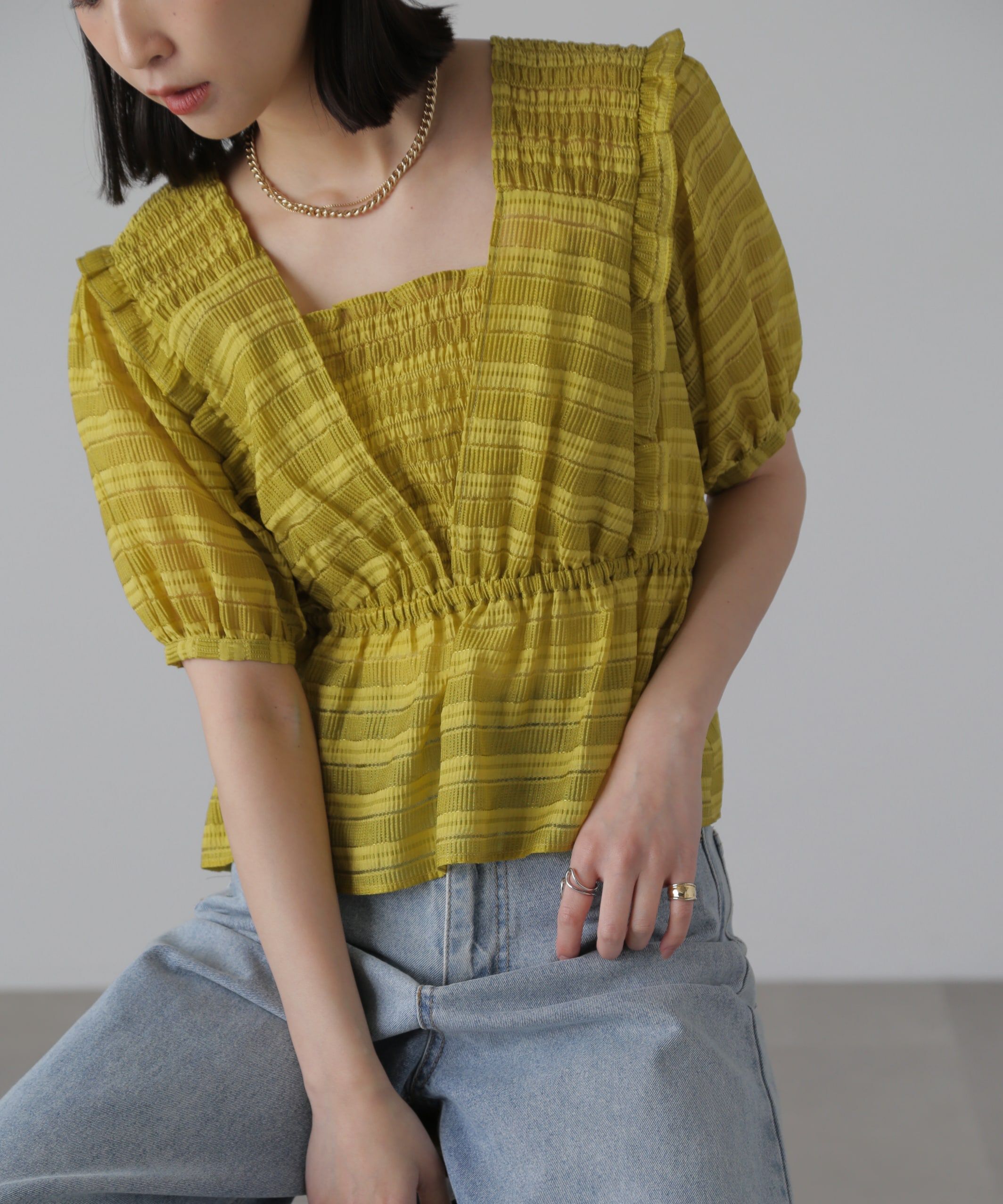  「肩フリルシャーリングペプラムブラウス」|シャツ・ブラウス|