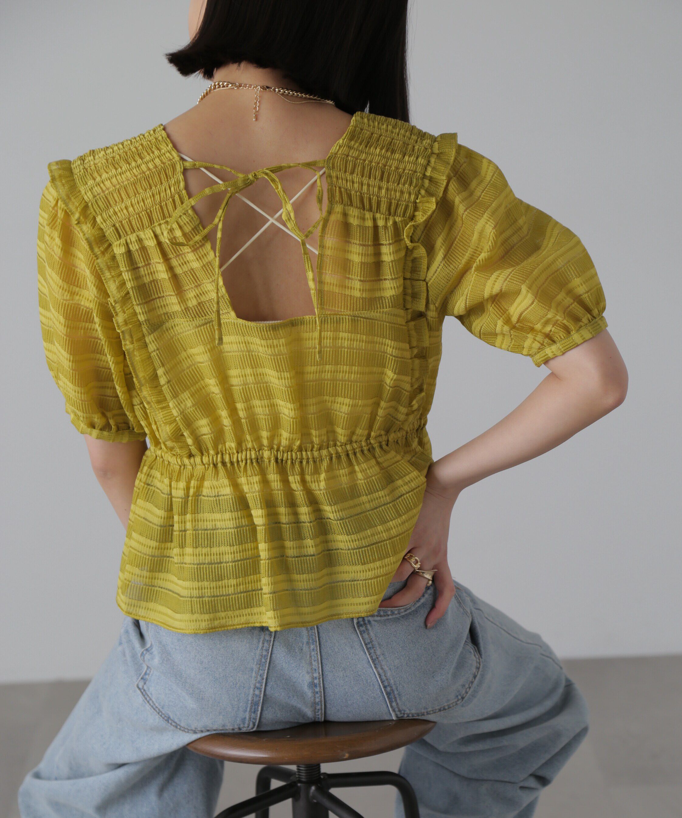  「肩フリルシャーリングペプラムブラウス」|シャツ・ブラウス|