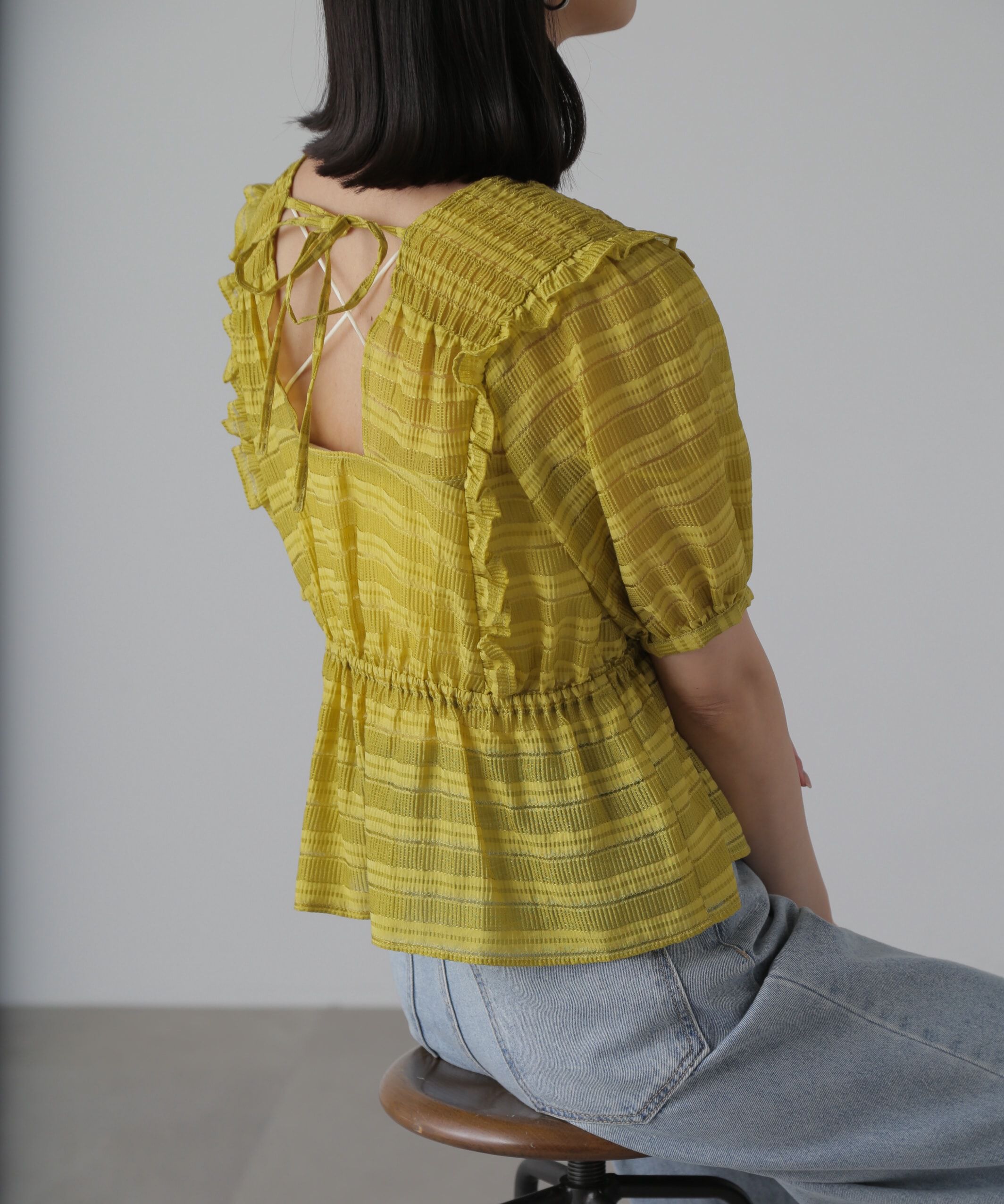  「肩フリルシャーリングペプラムブラウス」|シャツ・ブラウス|