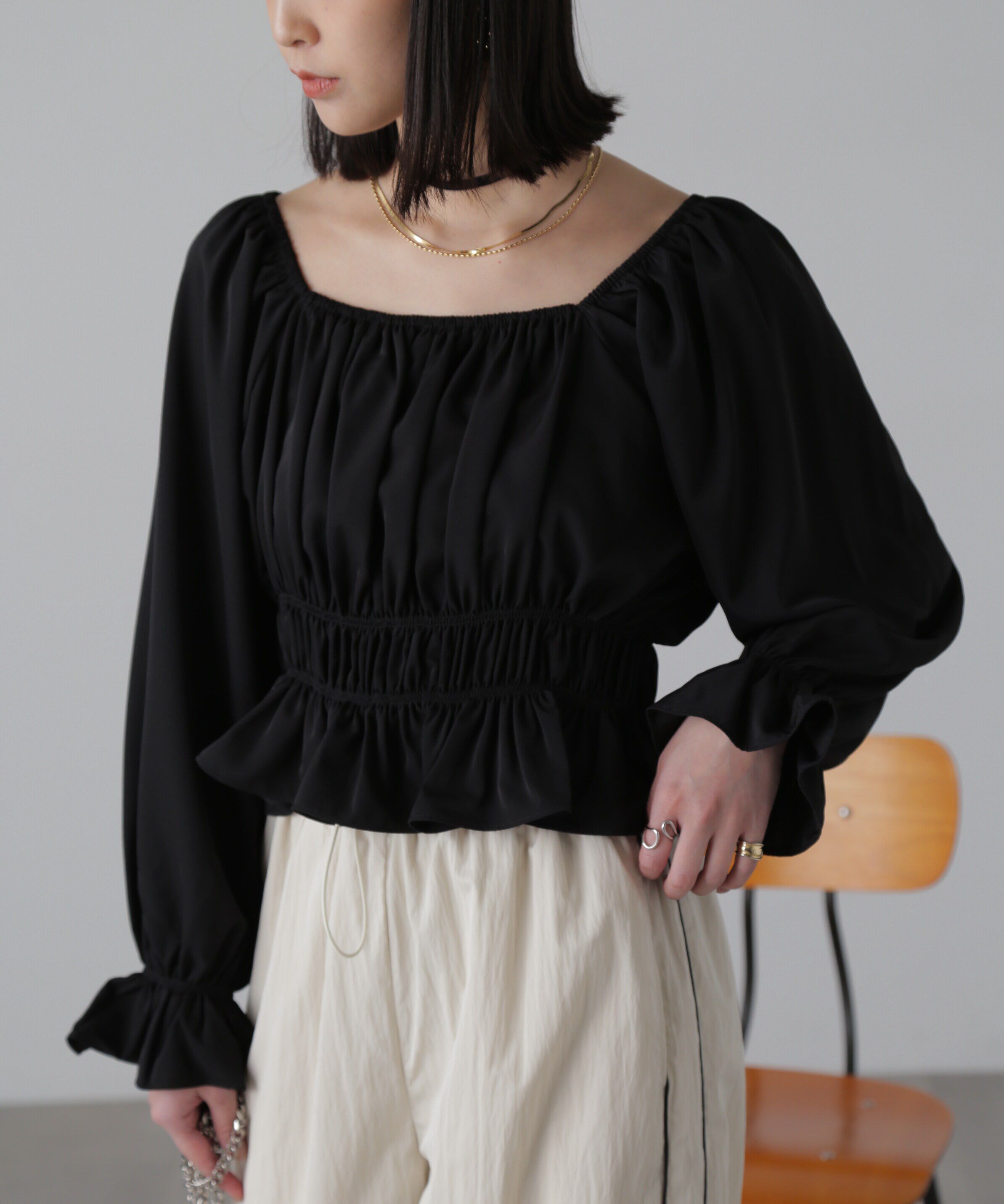  「スクエアネックシャーリングブラウス」|シャツ・ブラウス|