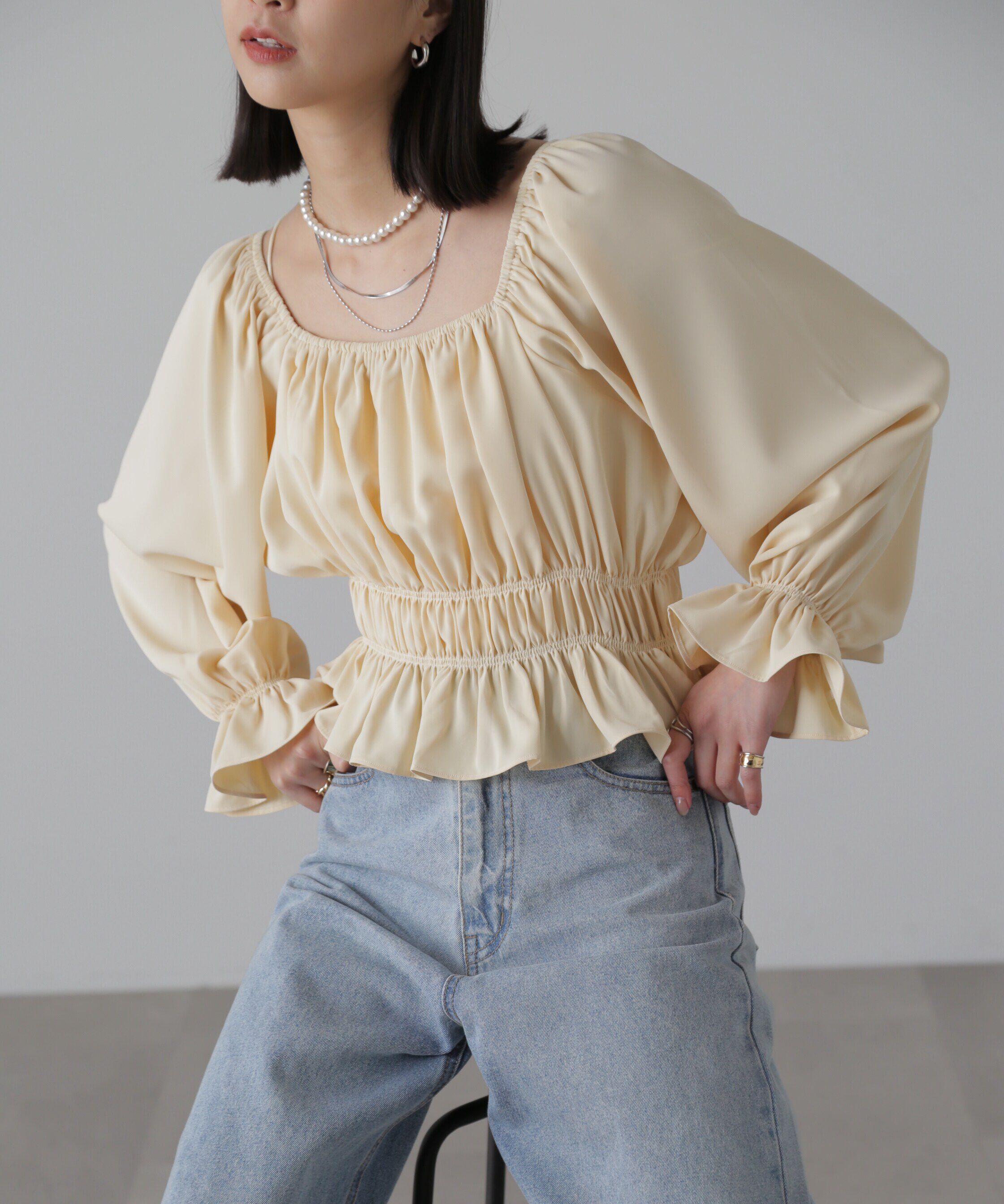  「スクエアネックシャーリングブラウス」|シャツ・ブラウス|