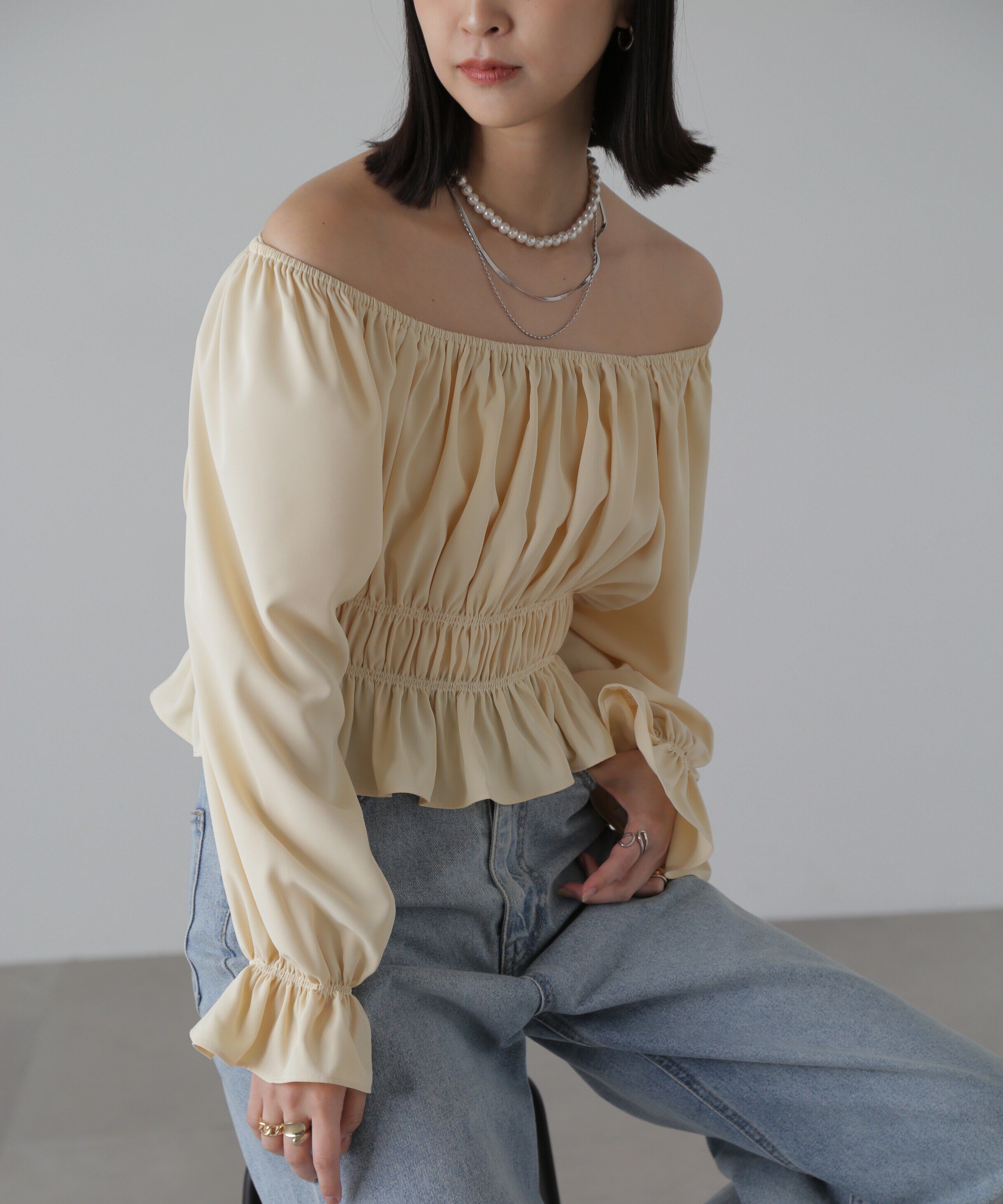  「スクエアネックシャーリングブラウス」|シャツ・ブラウス|