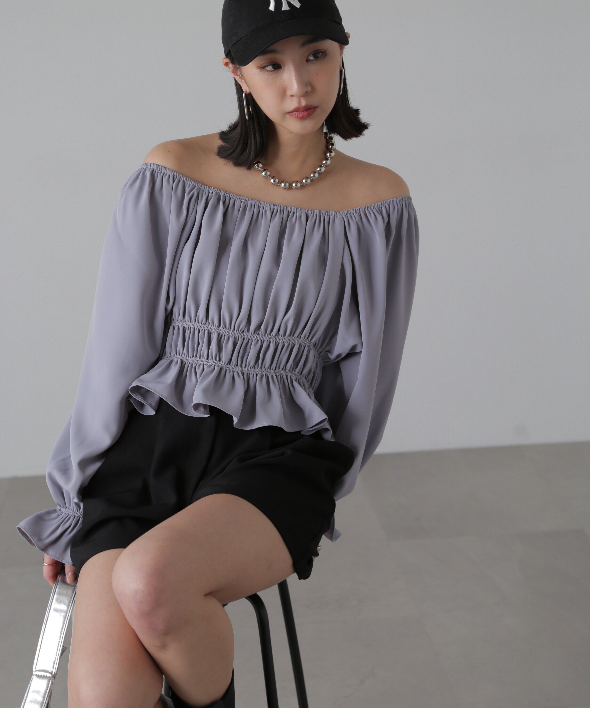  「スクエアネックシャーリングブラウス」|シャツ・ブラウス|