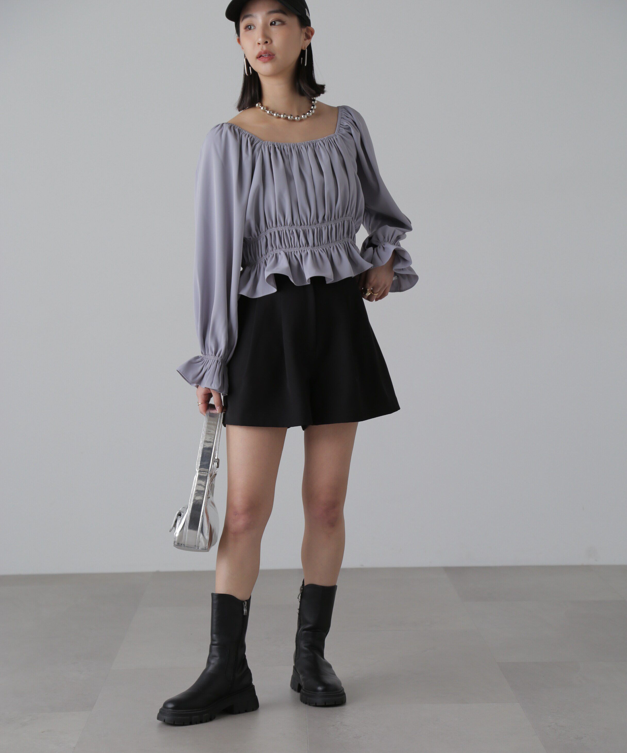  「スクエアネックシャーリングブラウス」|シャツ・ブラウス|