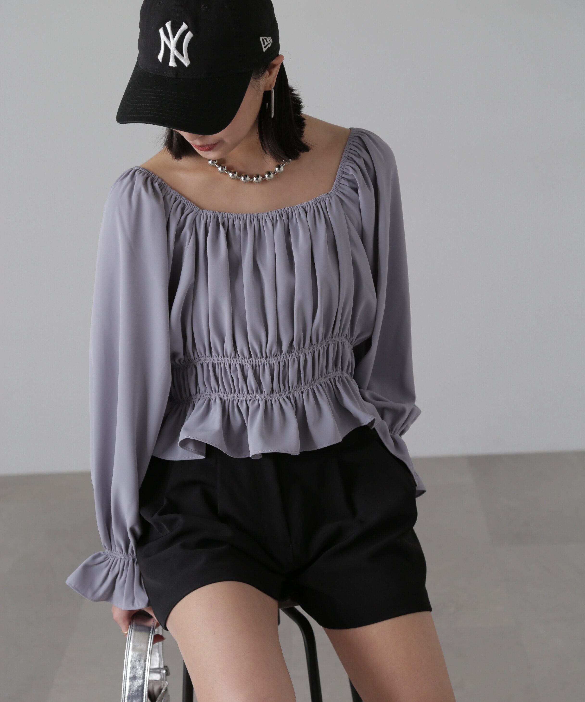  「スクエアネックシャーリングブラウス」|シャツ・ブラウス|