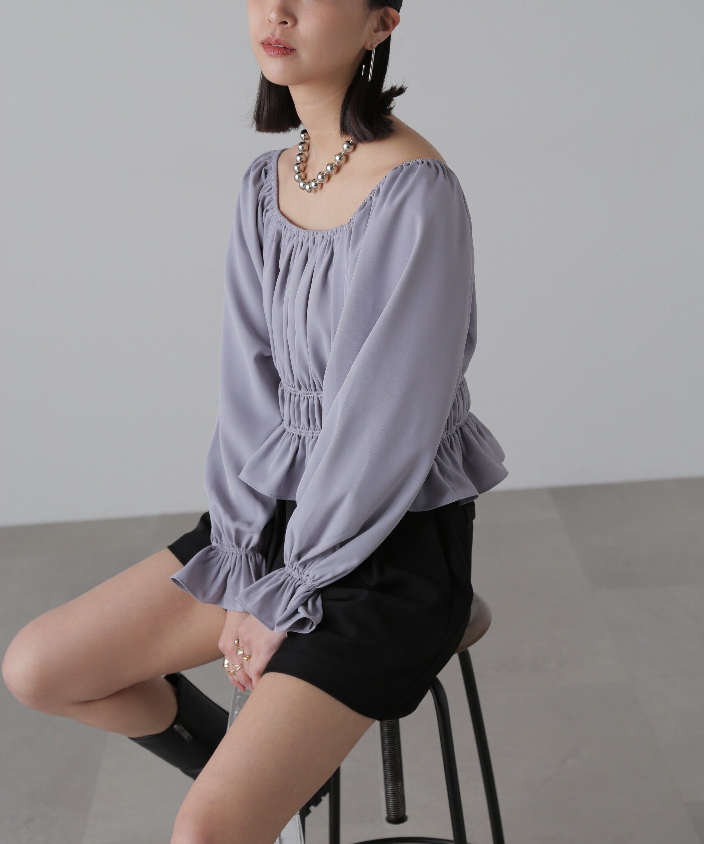  「スクエアネックシャーリングブラウス」|シャツ・ブラウス|