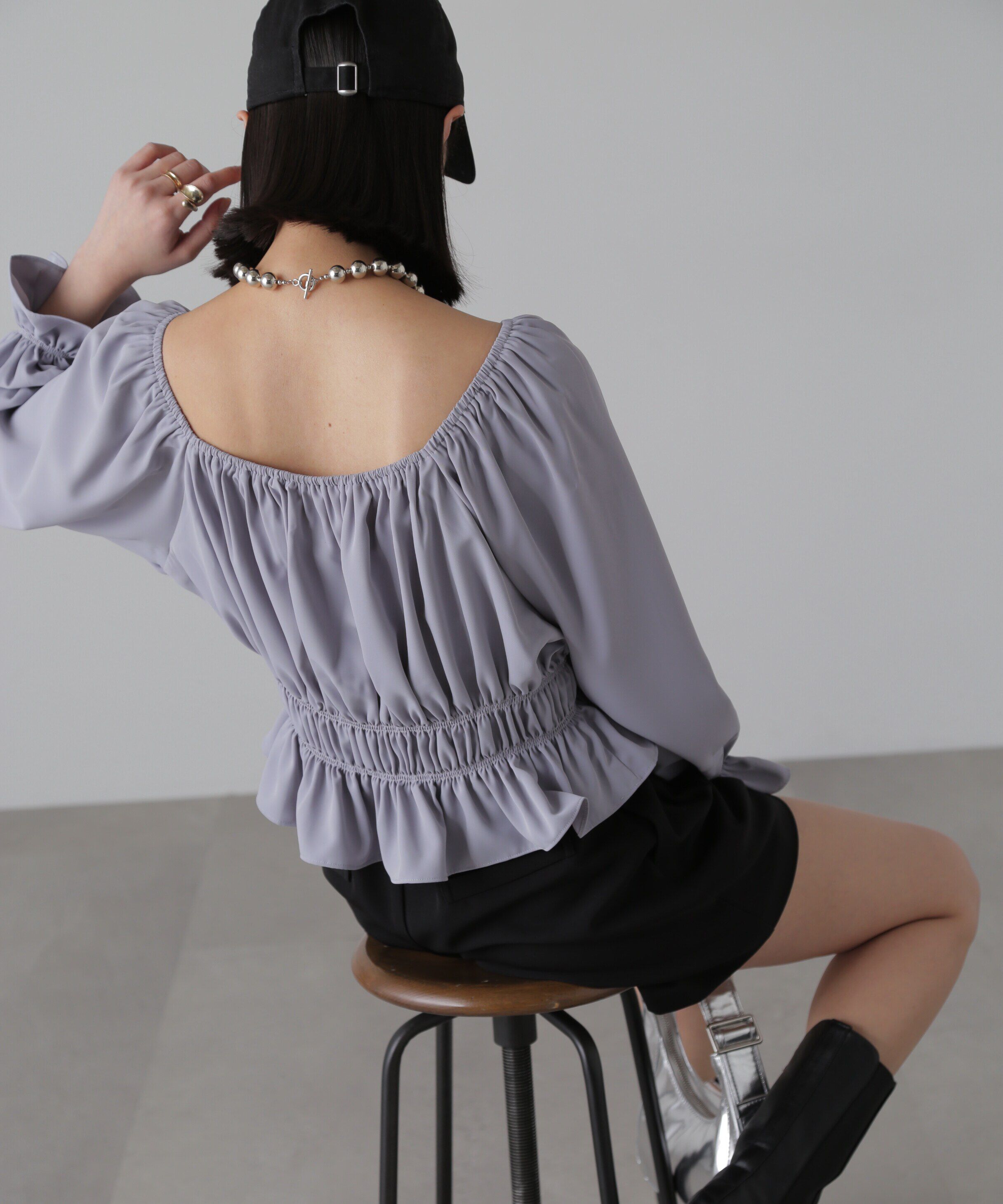  「スクエアネックシャーリングブラウス」|シャツ・ブラウス|