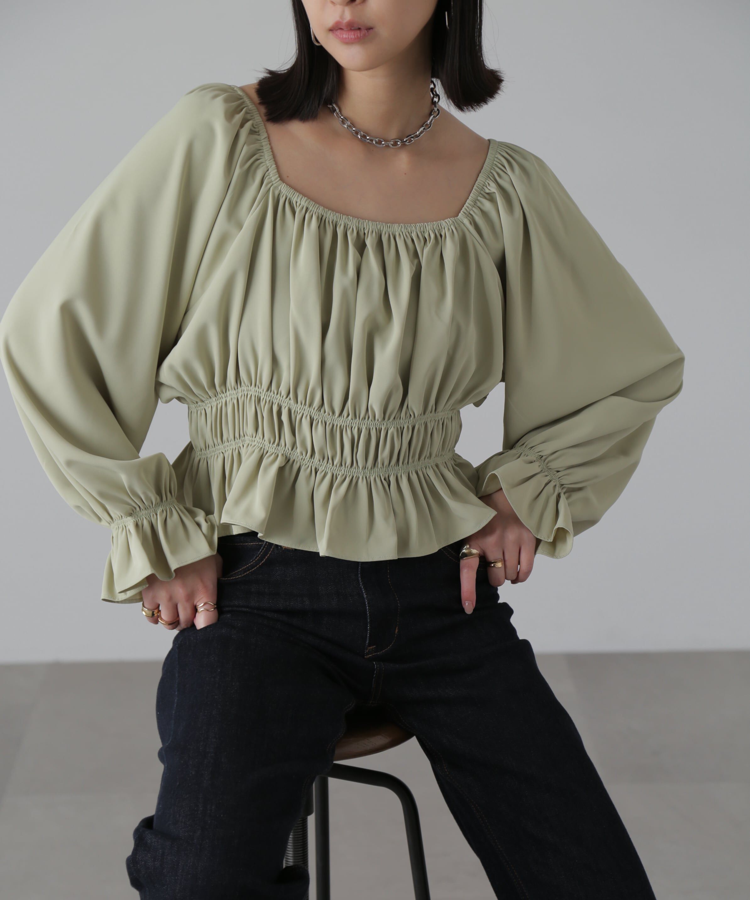  「スクエアネックシャーリングブラウス」|シャツ・ブラウス|