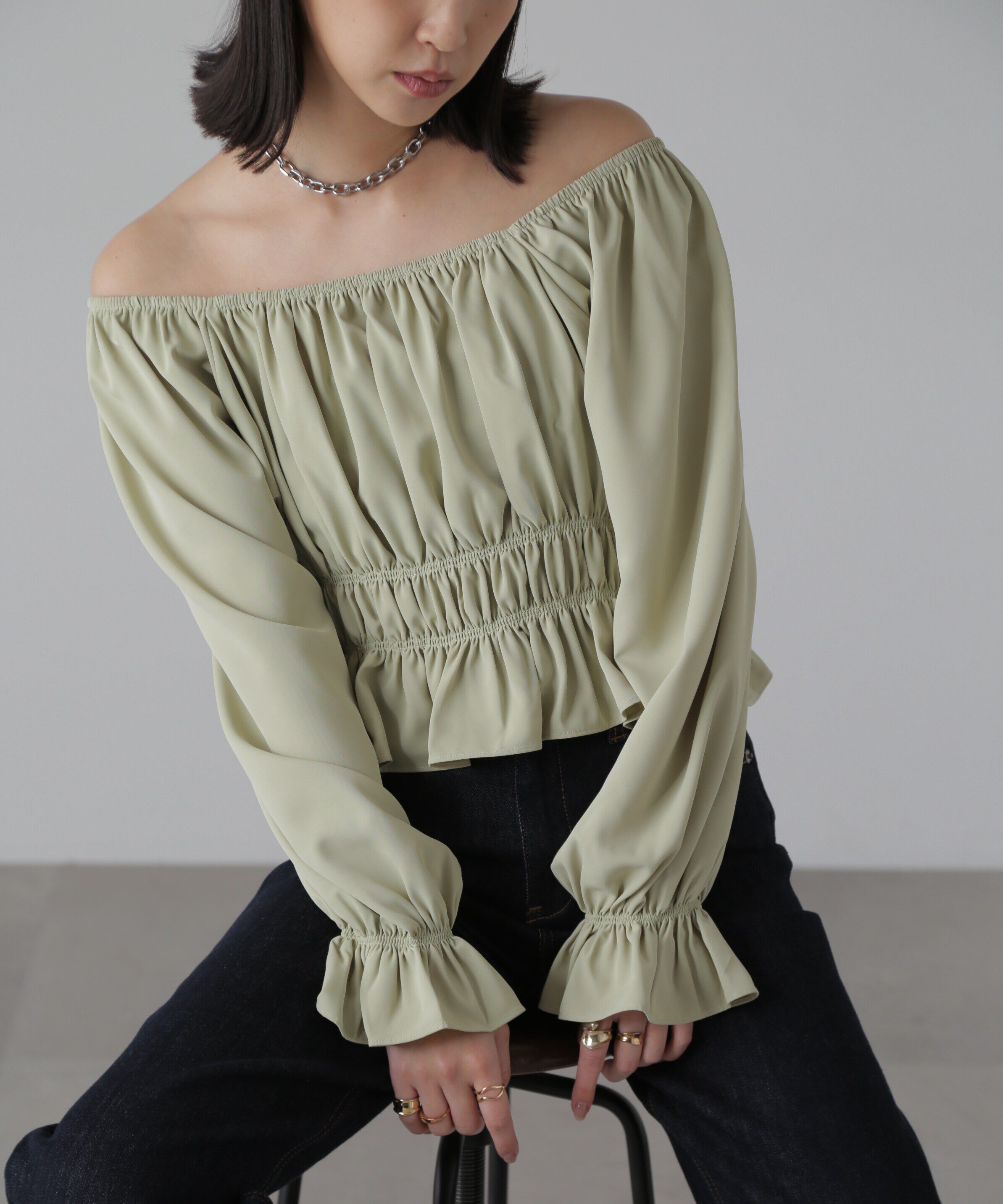  「スクエアネックシャーリングブラウス」|シャツ・ブラウス|