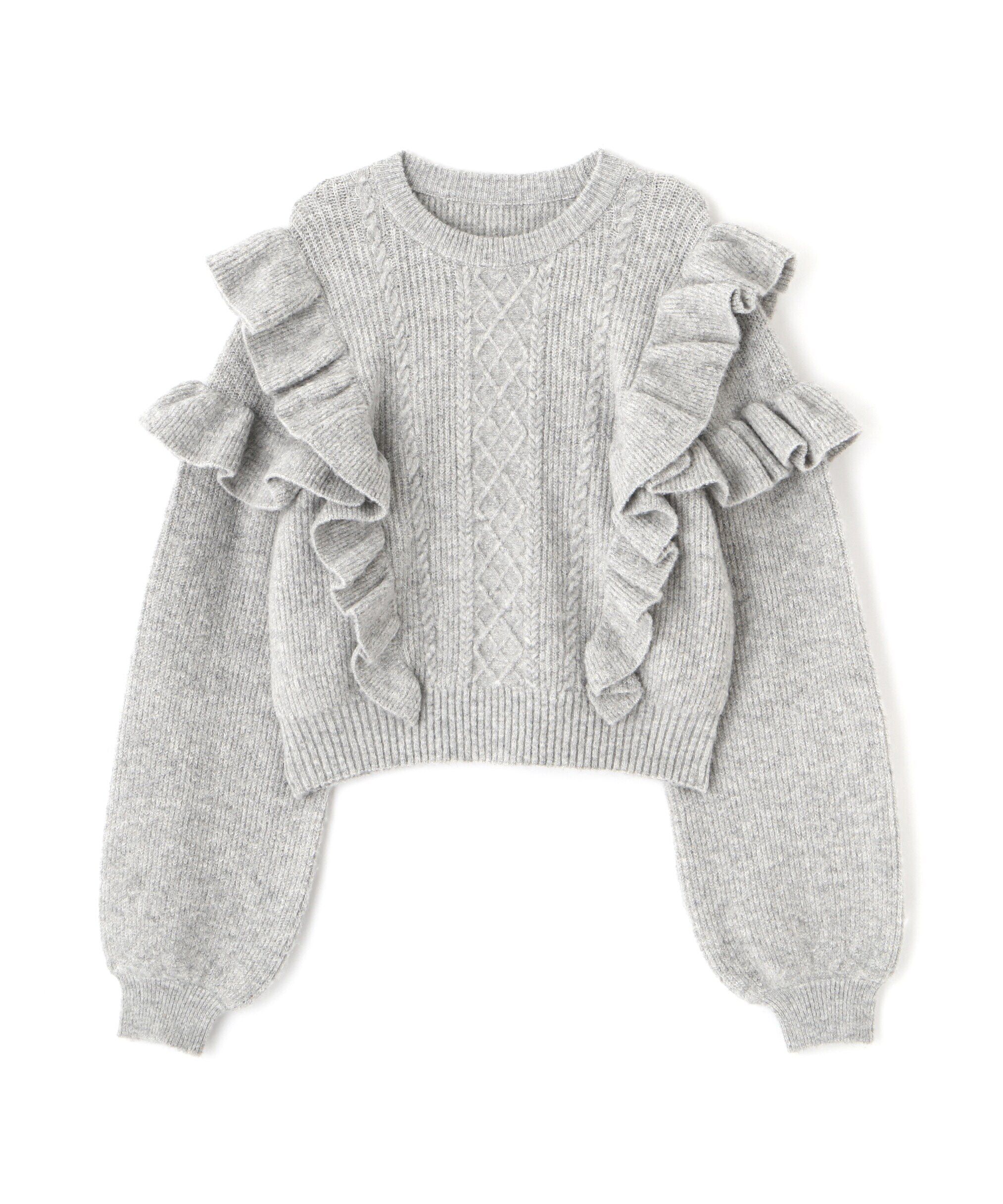  「肩フリルケーブルニット」|ニット・セーター|