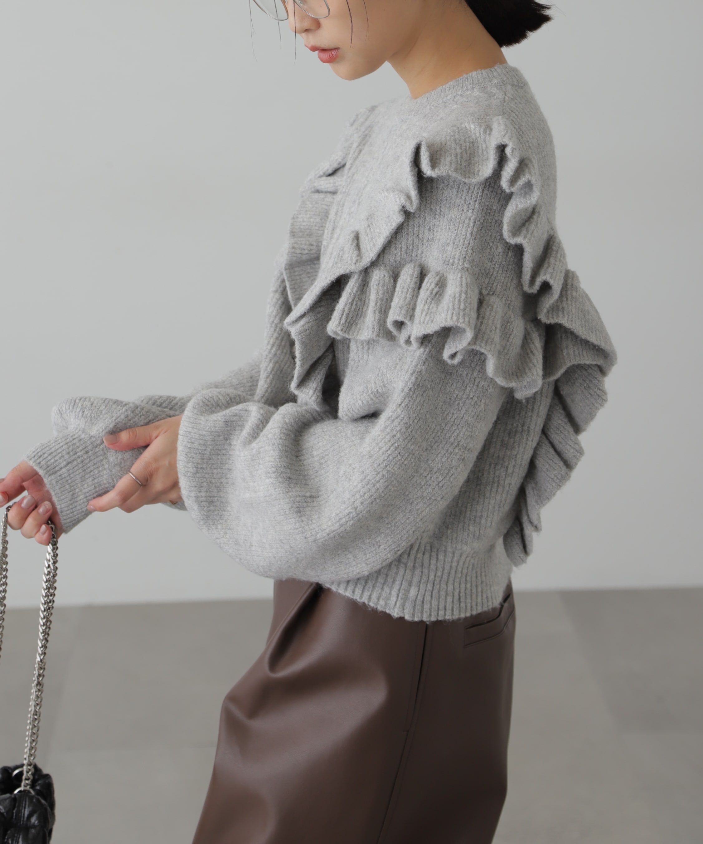  「肩フリルケーブルニット」|ニット・セーター|