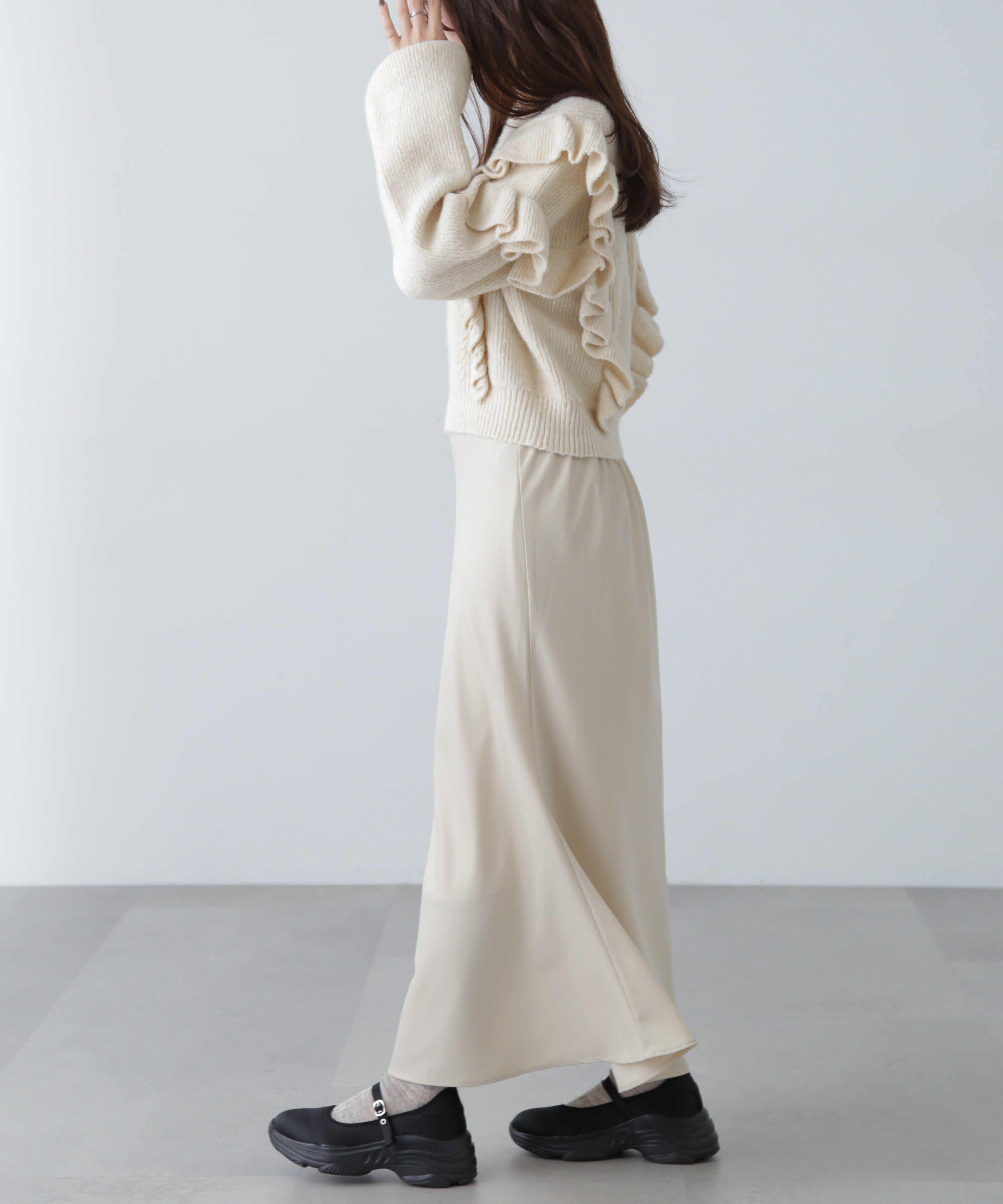  「肩フリルケーブルニット」|ニット・セーター|