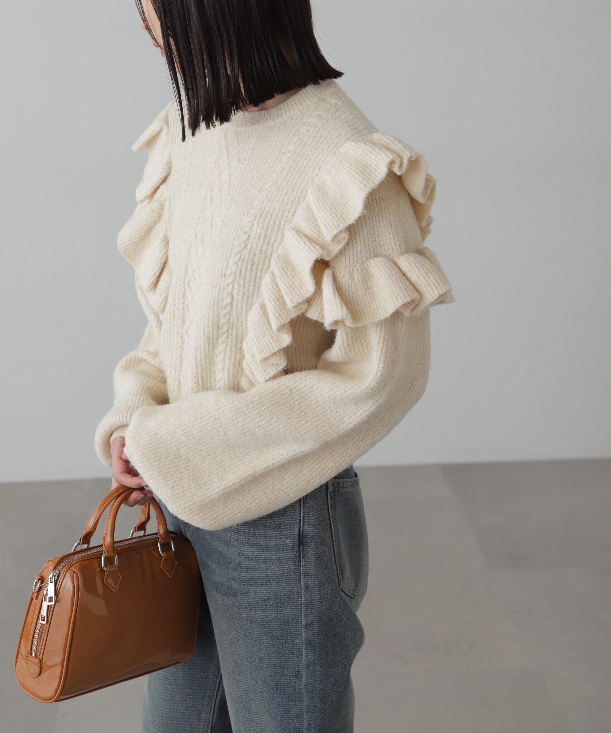  「肩フリルケーブルニット」|ニット・セーター|