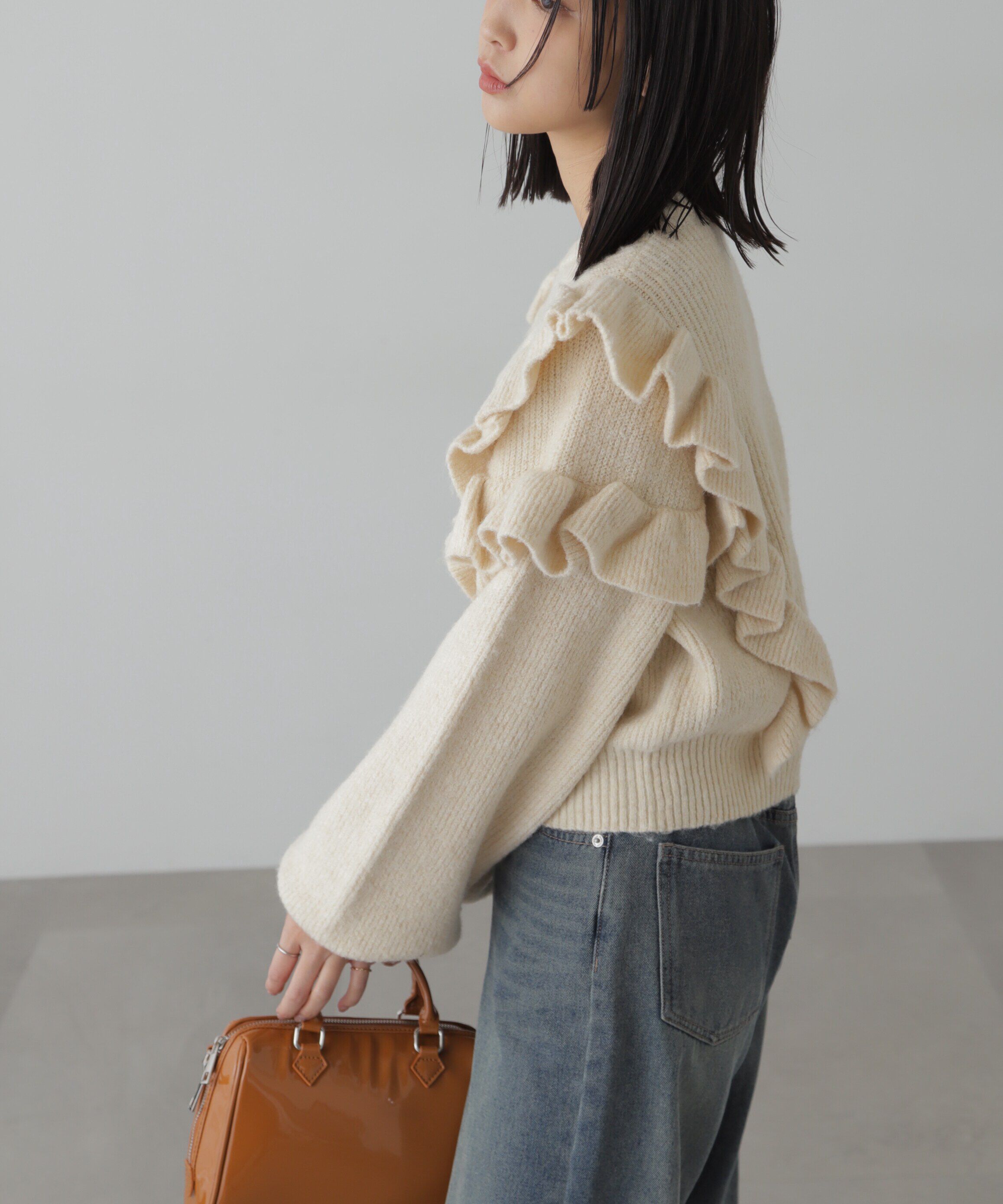  「肩フリルケーブルニット」|ニット・セーター|