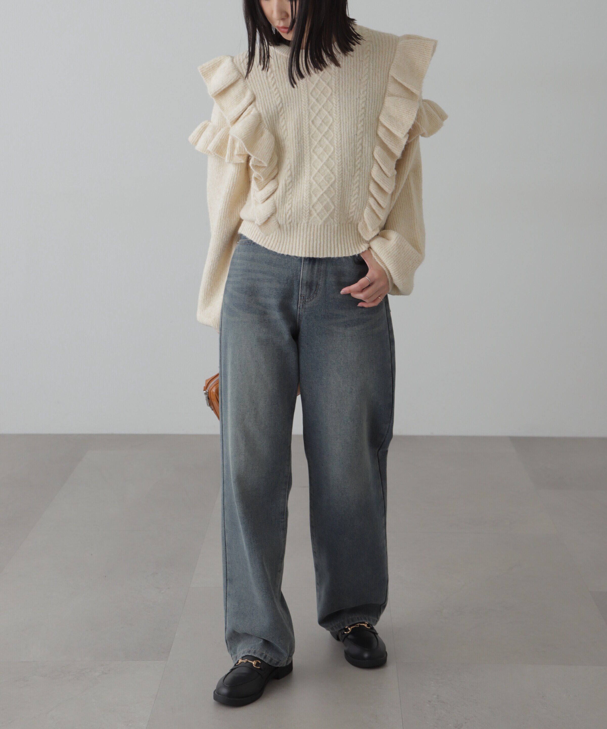 「肩フリルケーブルニット」|ニット・セーター|
