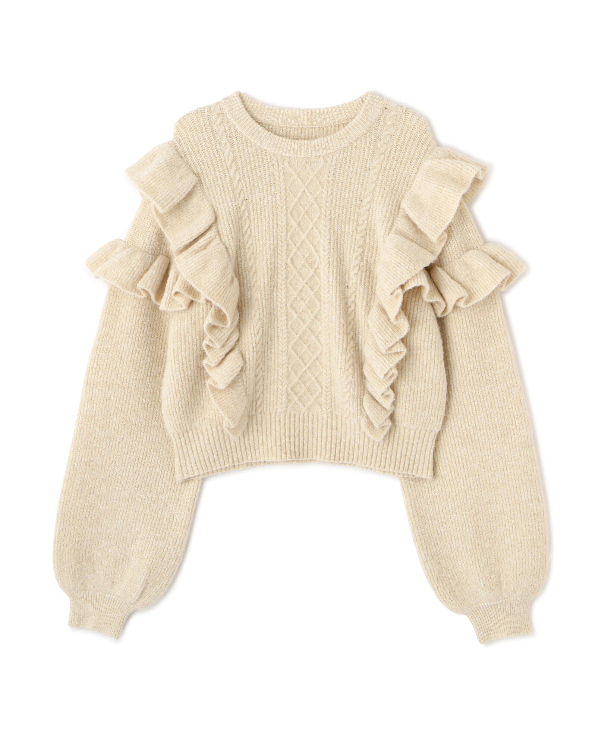  「肩フリルケーブルニット」|ニット・セーター|