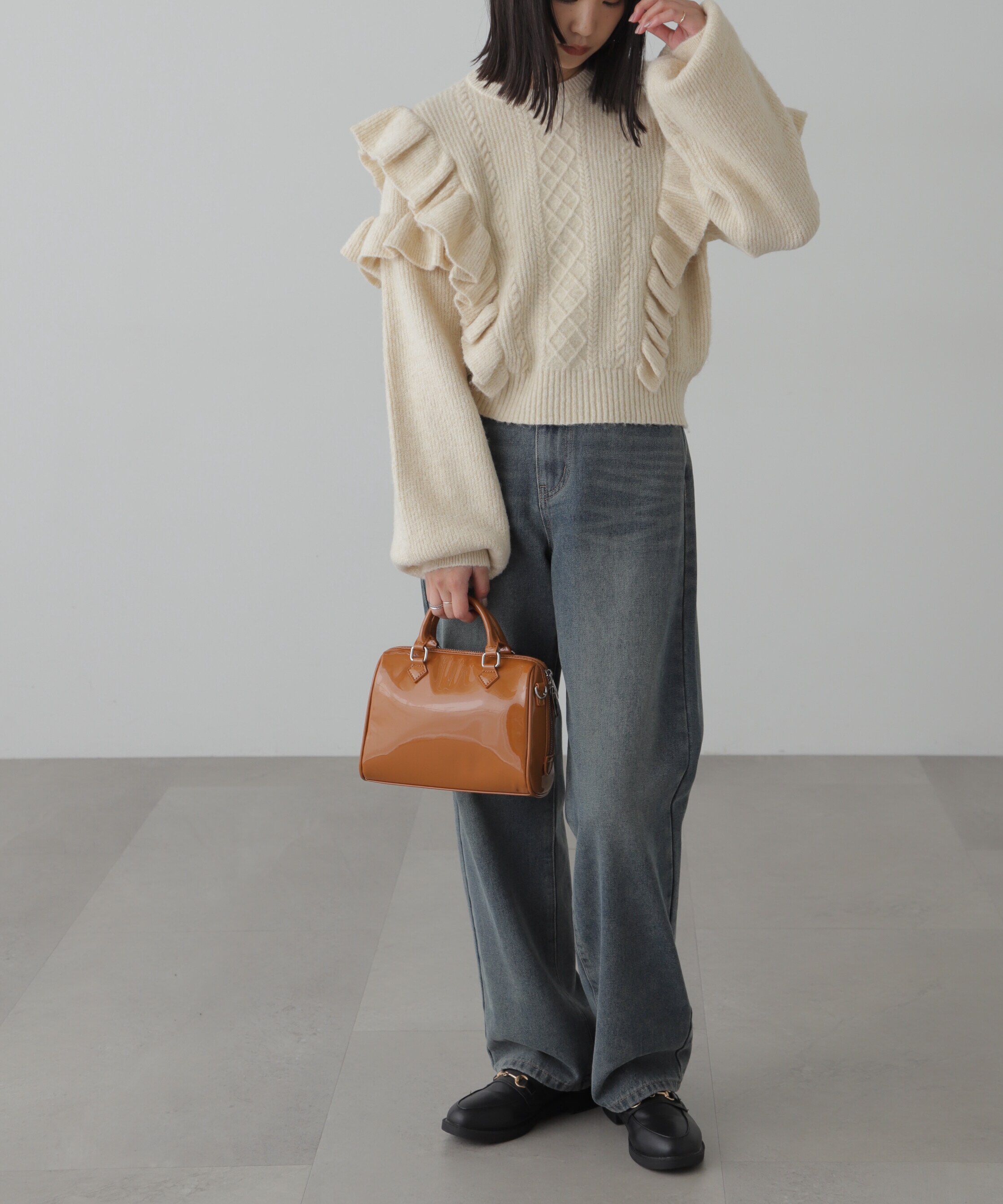  「肩フリルケーブルニット」|ニット・セーター|