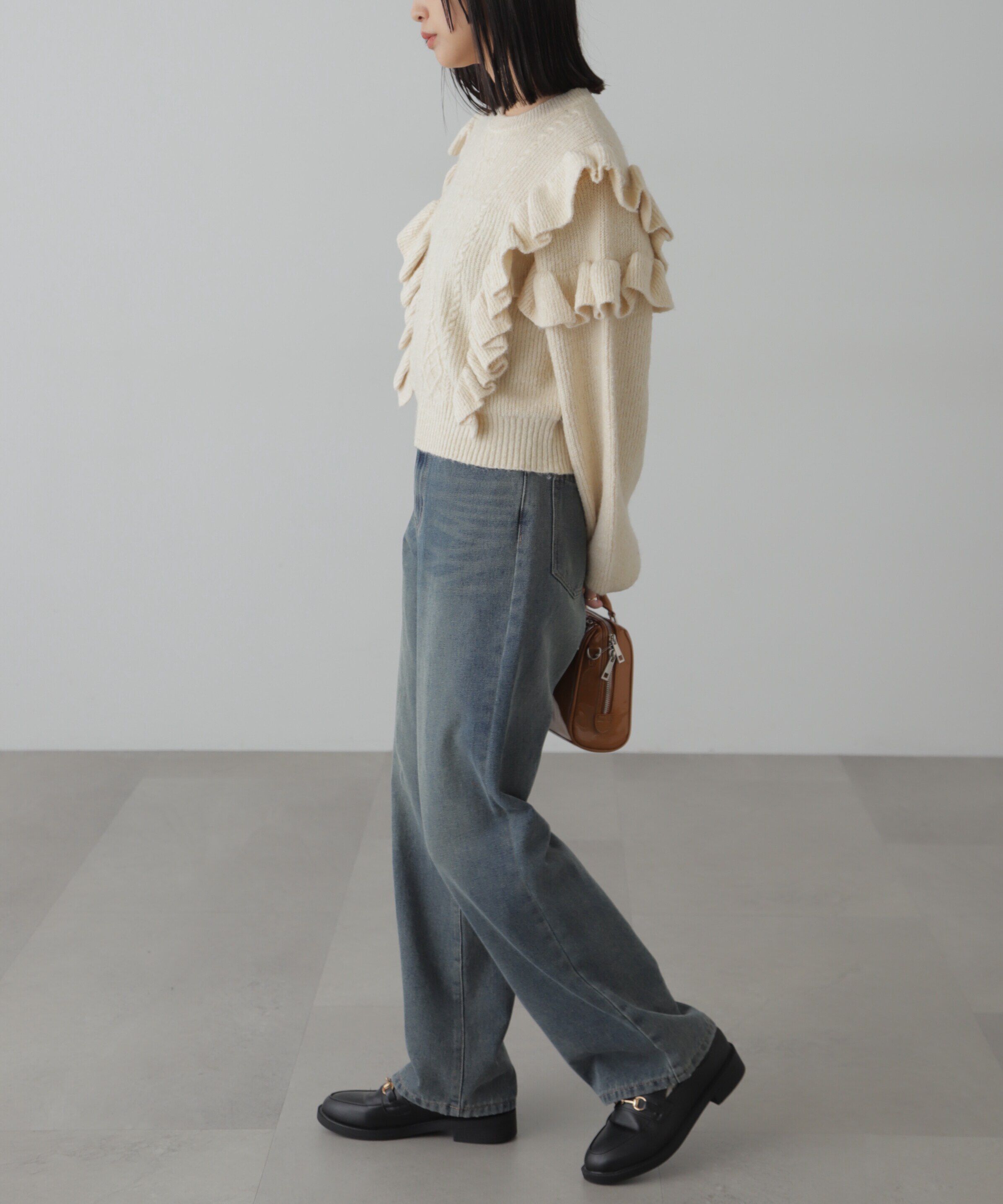  「肩フリルケーブルニット」|ニット・セーター|