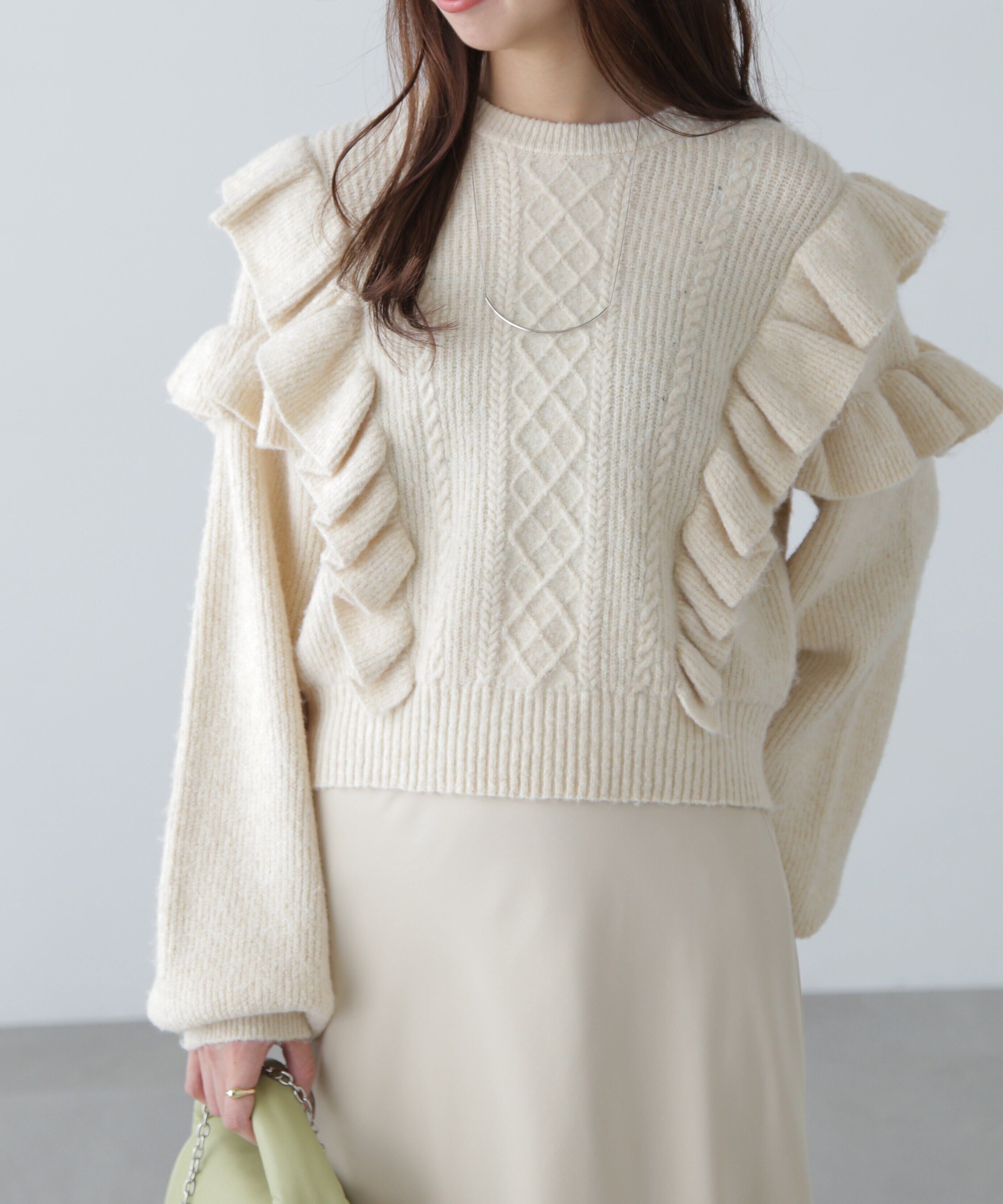  「肩フリルケーブルニット」|ニット・セーター|